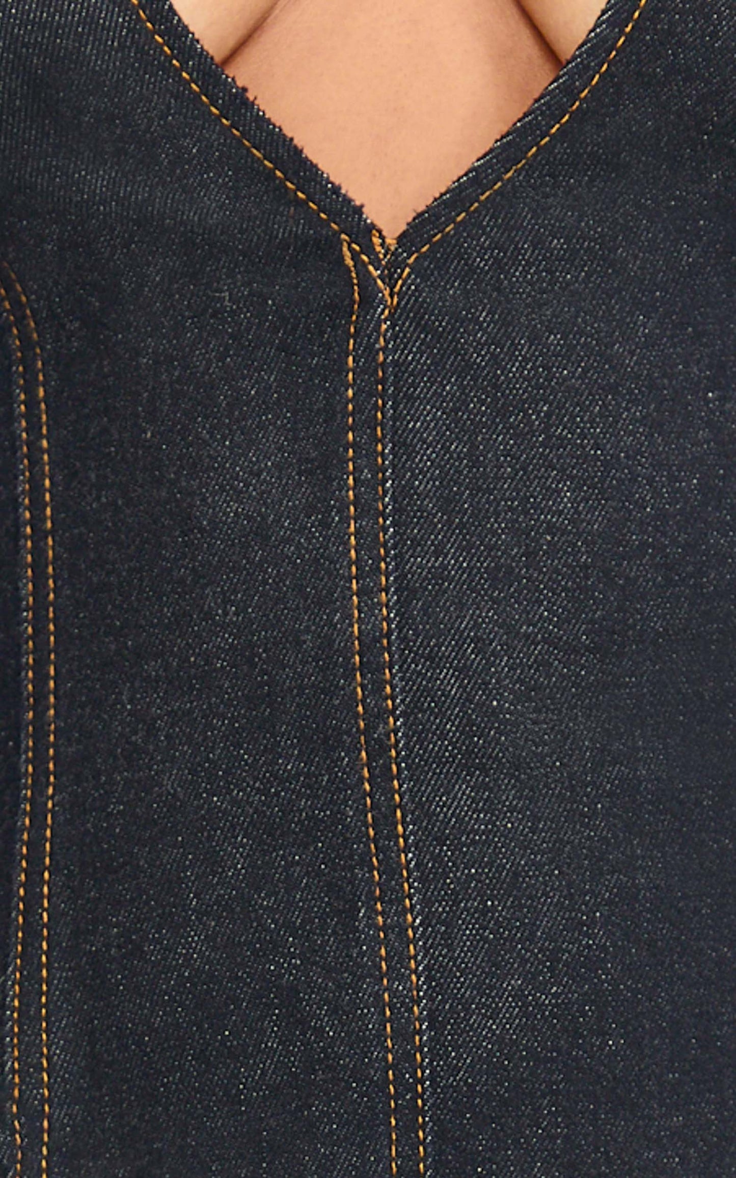 Schiffer Mini Dress - Low Cut Notch Neck Contrast Denim Mini Dress in Raw