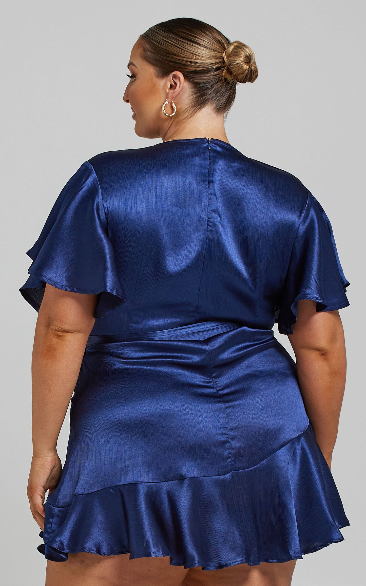 All I Want To Be Mini Dress - Ruffle Wrap Dress in Navy Satin