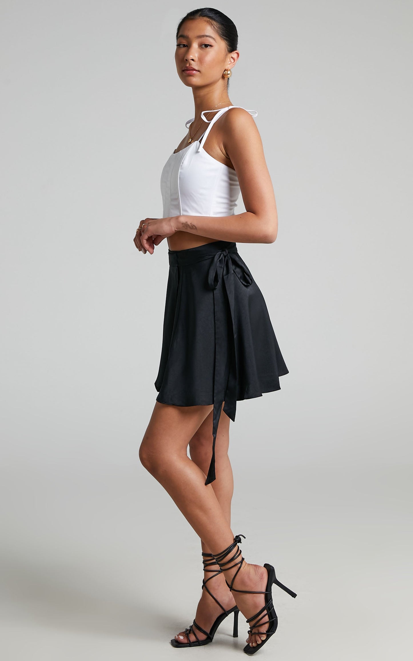 Serendipity Wrap Skirt in Black Satin
