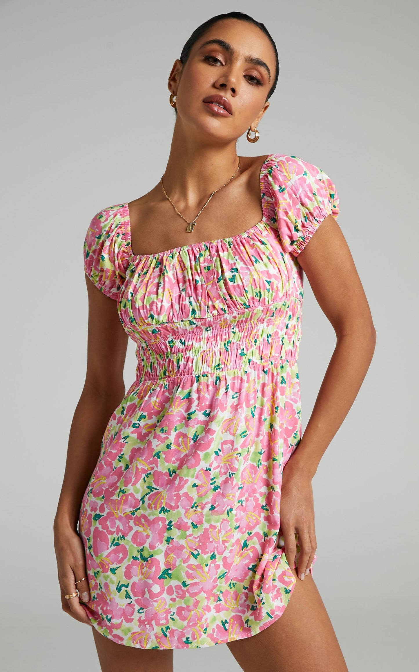 Seven Wonders - Asuka Mini Dress in Pink Green Floral