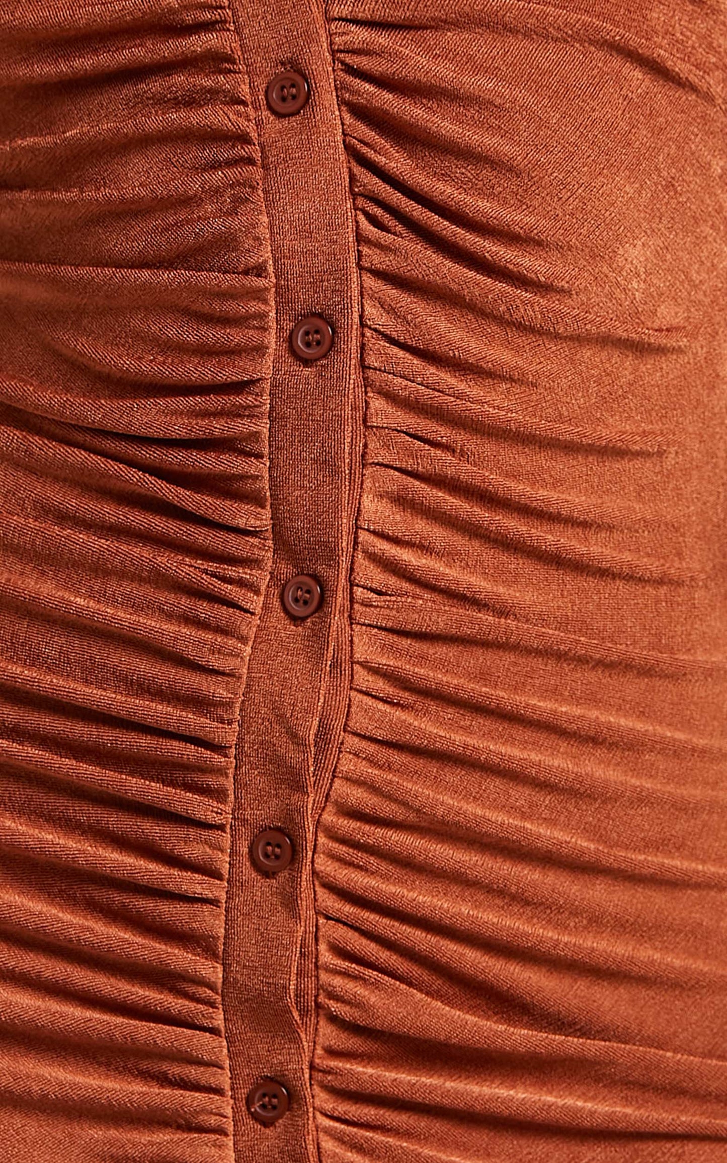 Shanti Mini Dress - Ruched Button Front Dress in Rust