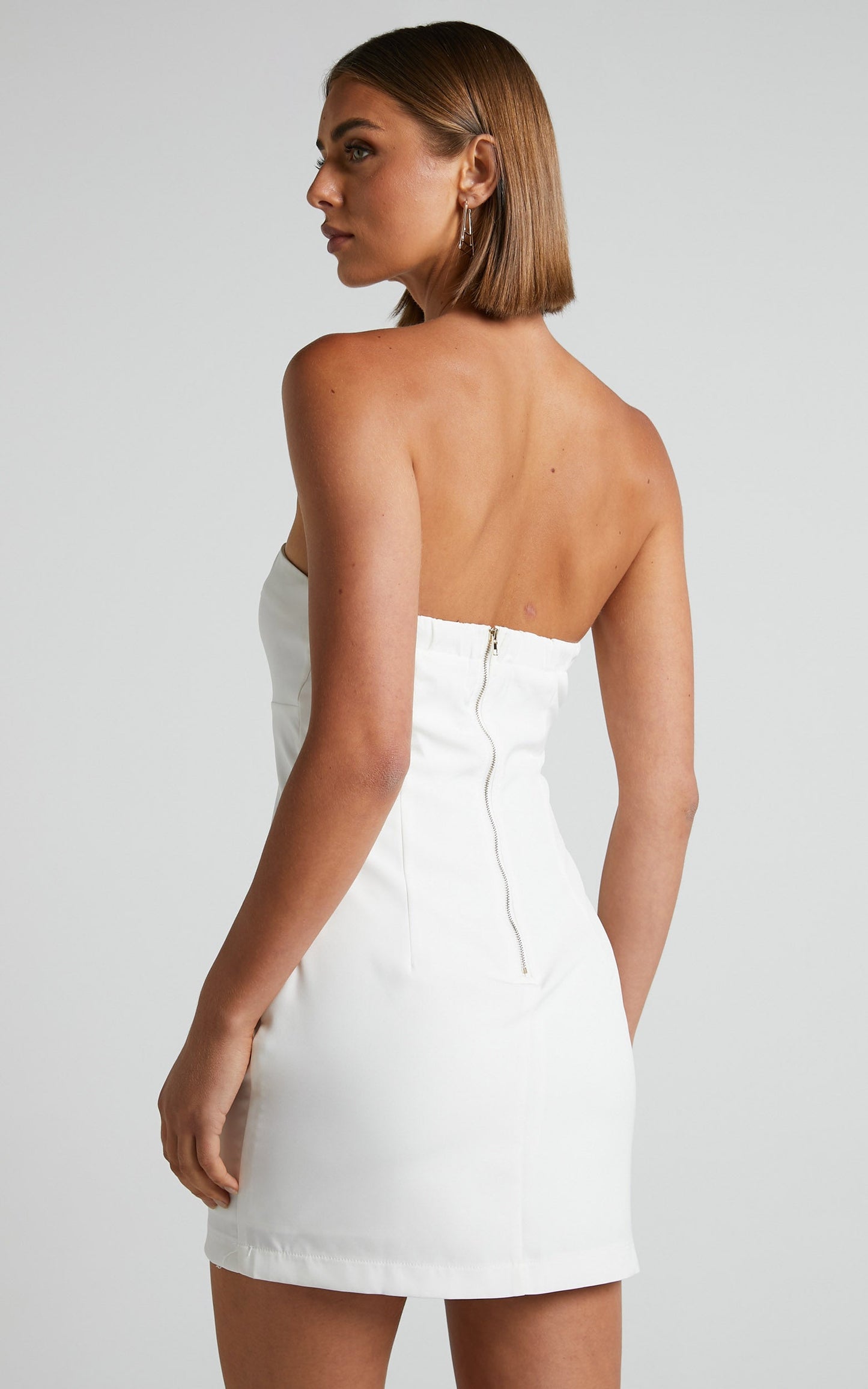 Sharmiel Mini Dress - Removable Straps Bodycon Dress in Ivory