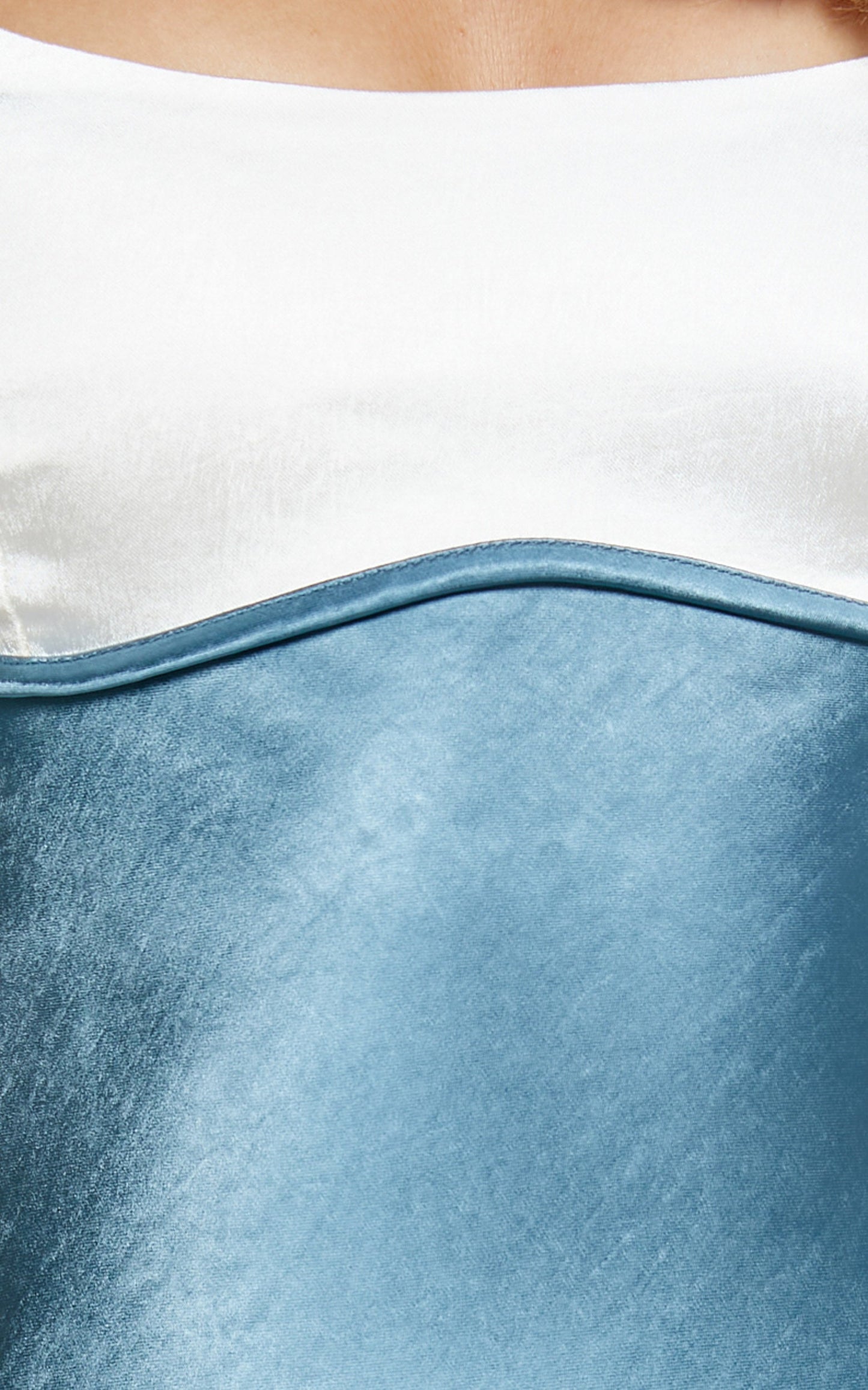 Shantelle Midi Dress - Satin Slip Contrast Bust Dress in Steel Blue