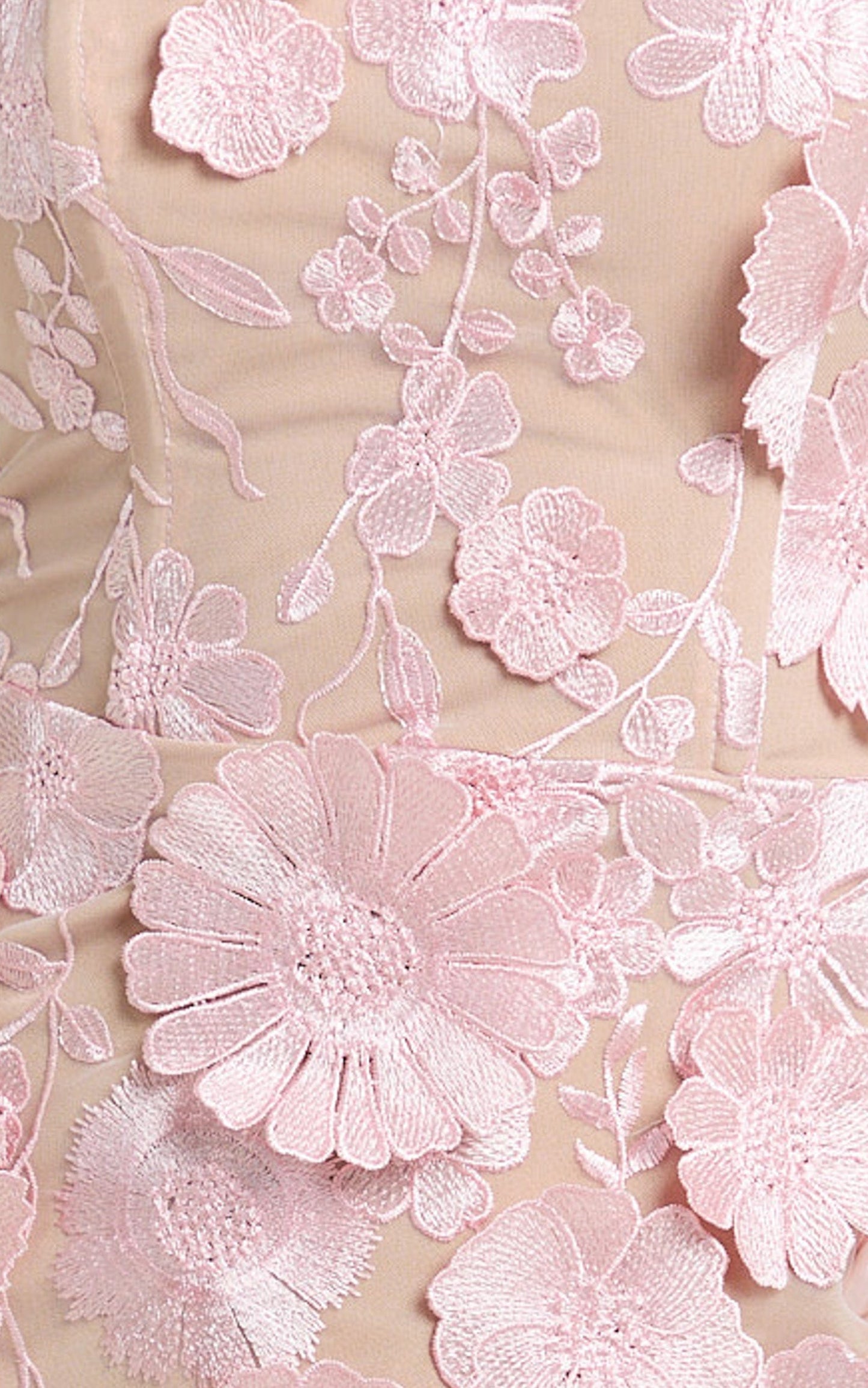 Sienna Maxi Dress - 3D Floral Strapless Column Dress in Pink