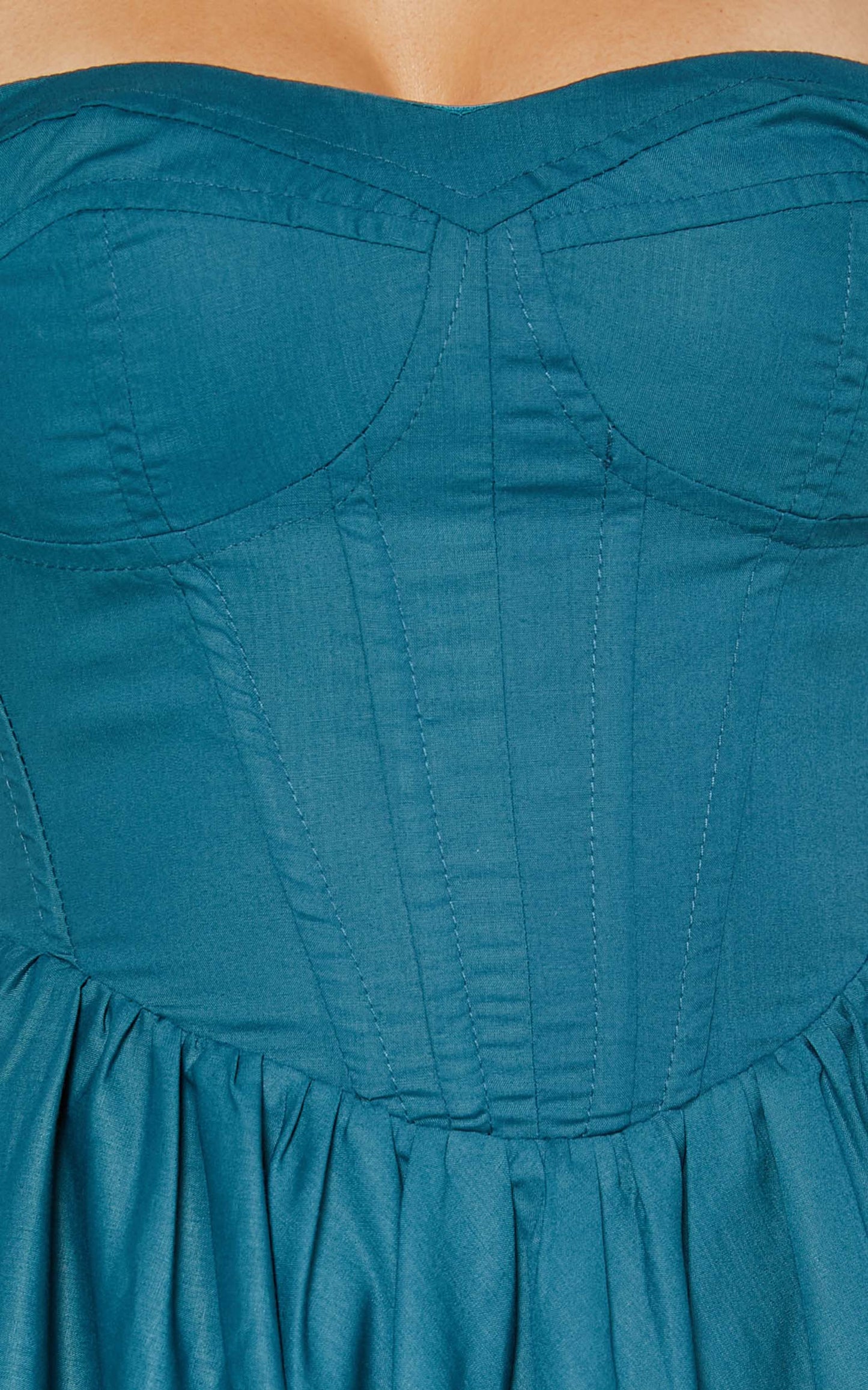 Souza Mini Dress - Fit and Flare Puff Sleeve Corset Dress in Jade Green