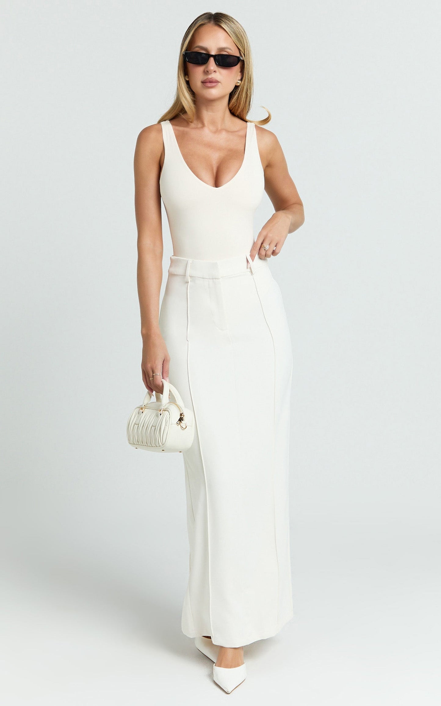 Stella Maxi Skirt - High Waisted Pencil Skirt in Stone
