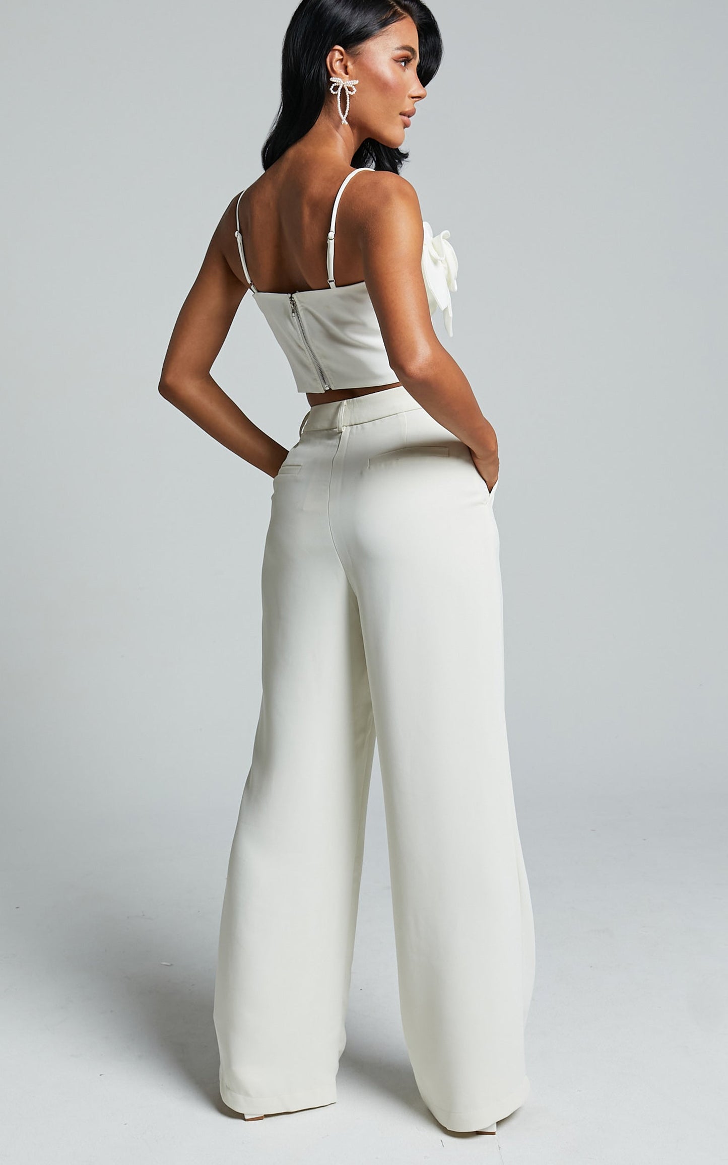 Stephany Top - Floral Applique Cami Top in White