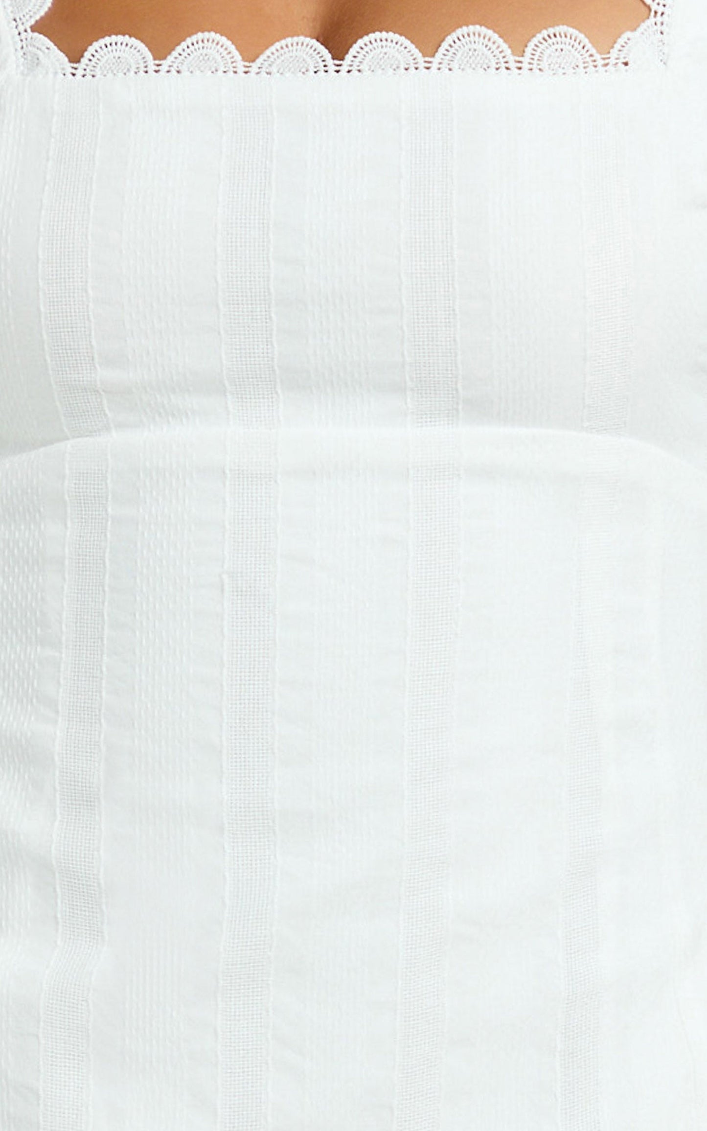 Sylvia Mini Dress - Square Neck Lace Trim A Line Mini Dress in White