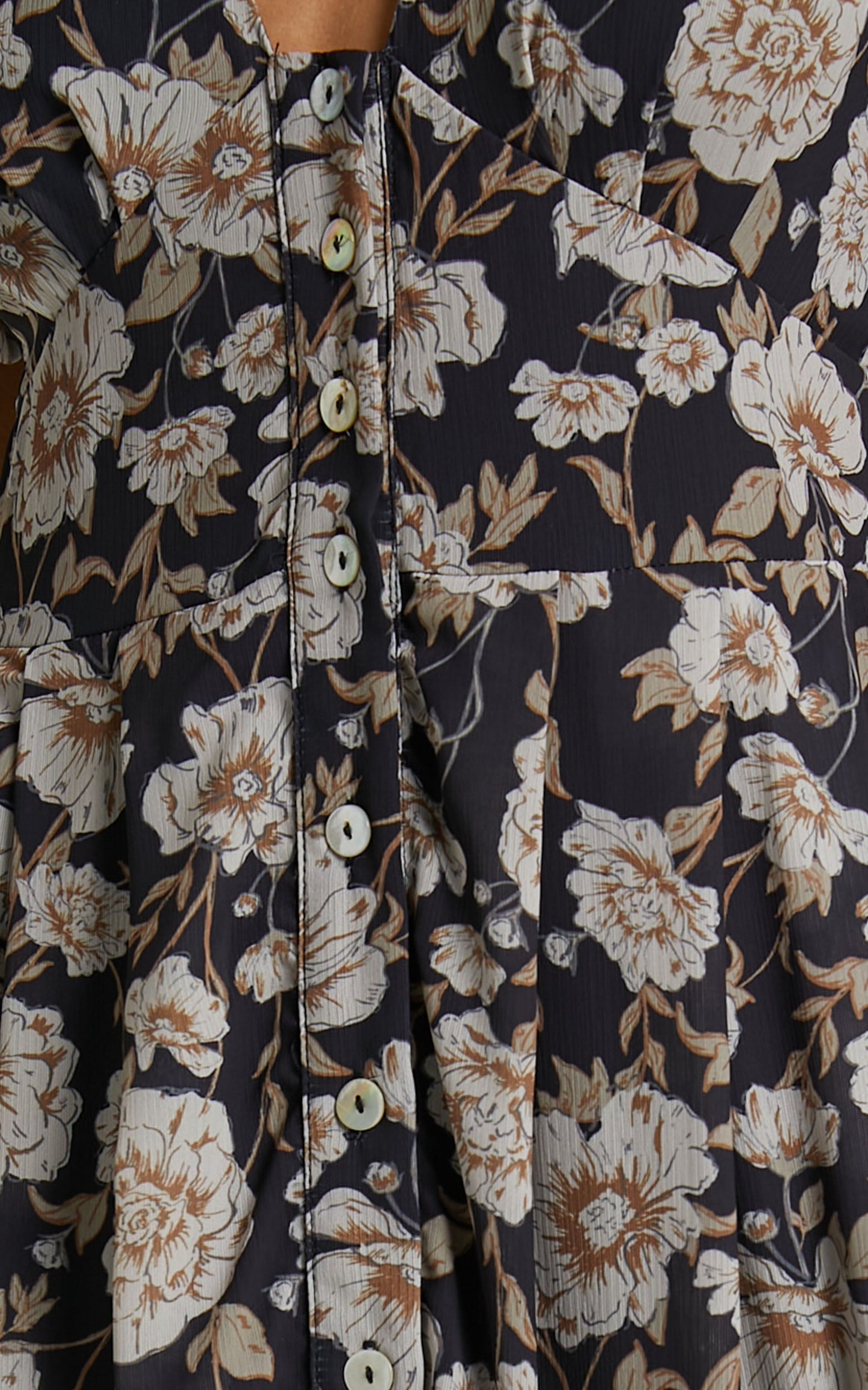Taiga Midi Dress - Puff Sleeve Button Up Tiered Dress in Golden Floral