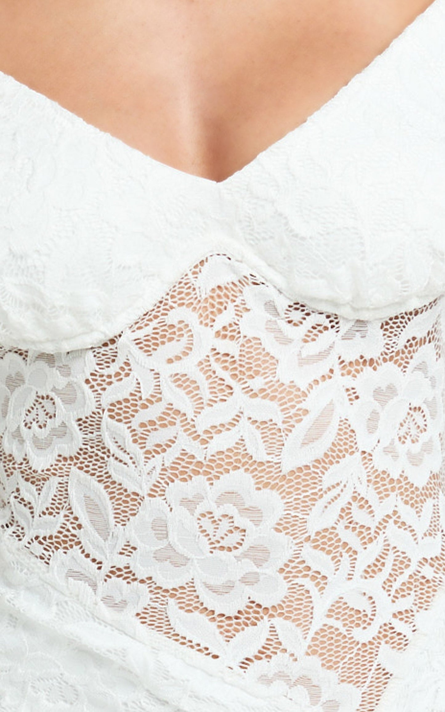 Tatum Midi Dress - Lace Off Shoulder Side Split Dress in Off White