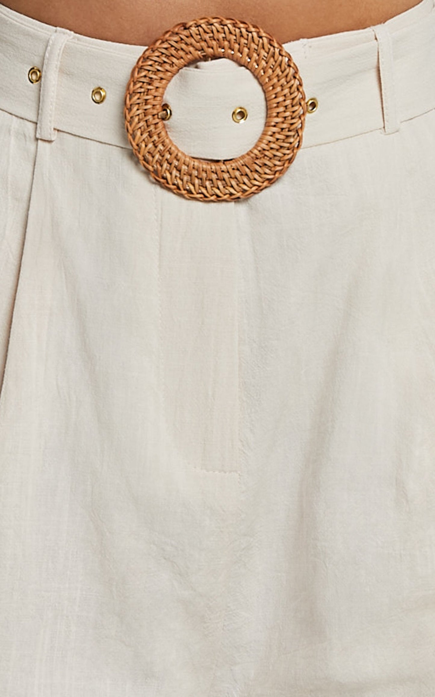 Thaisa Shorts - High Waist Belted Shorts in Biscuit
