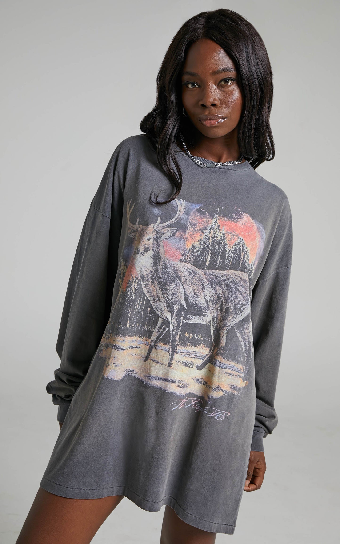 The People Vs - DEER WILDERNESS LS TEE DRESS in Ultra Black