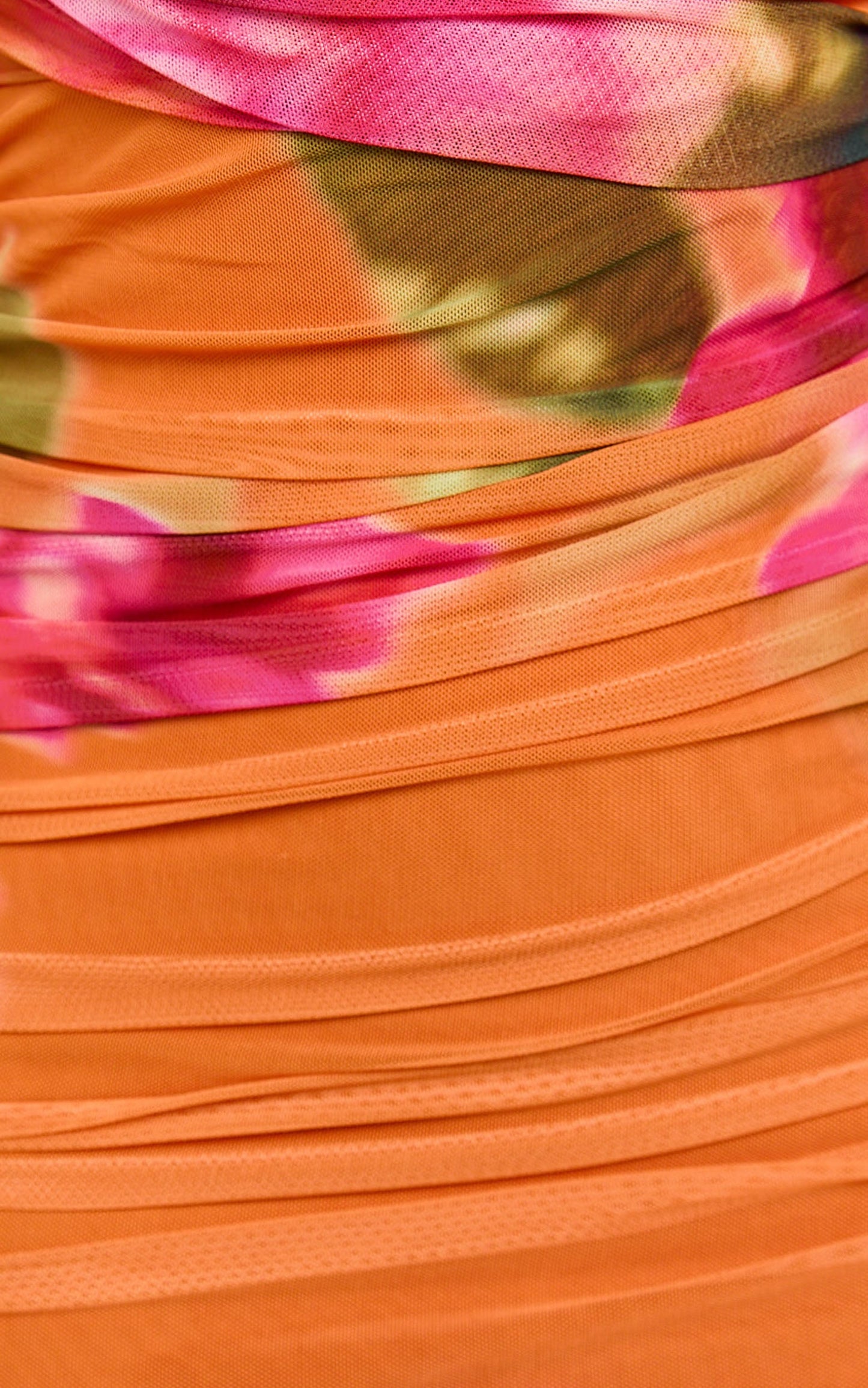 Theadore Mini Dress - Strapless Ruched Bodycon Dress in Tropical Sunset
