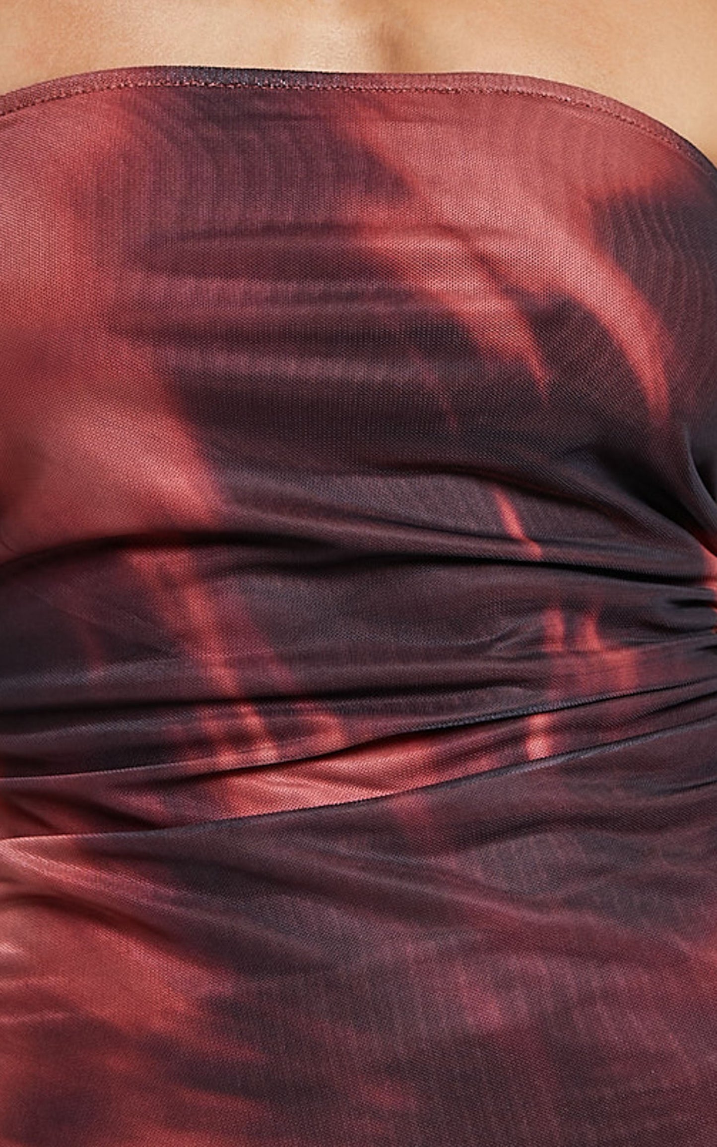 Tianna Top - Strapless Sheer Mesh Top in Red Blur