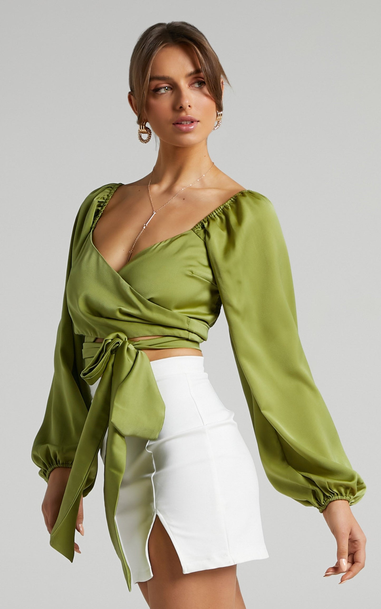 Toree Top - Long Sleeve Wrap Top in Olive