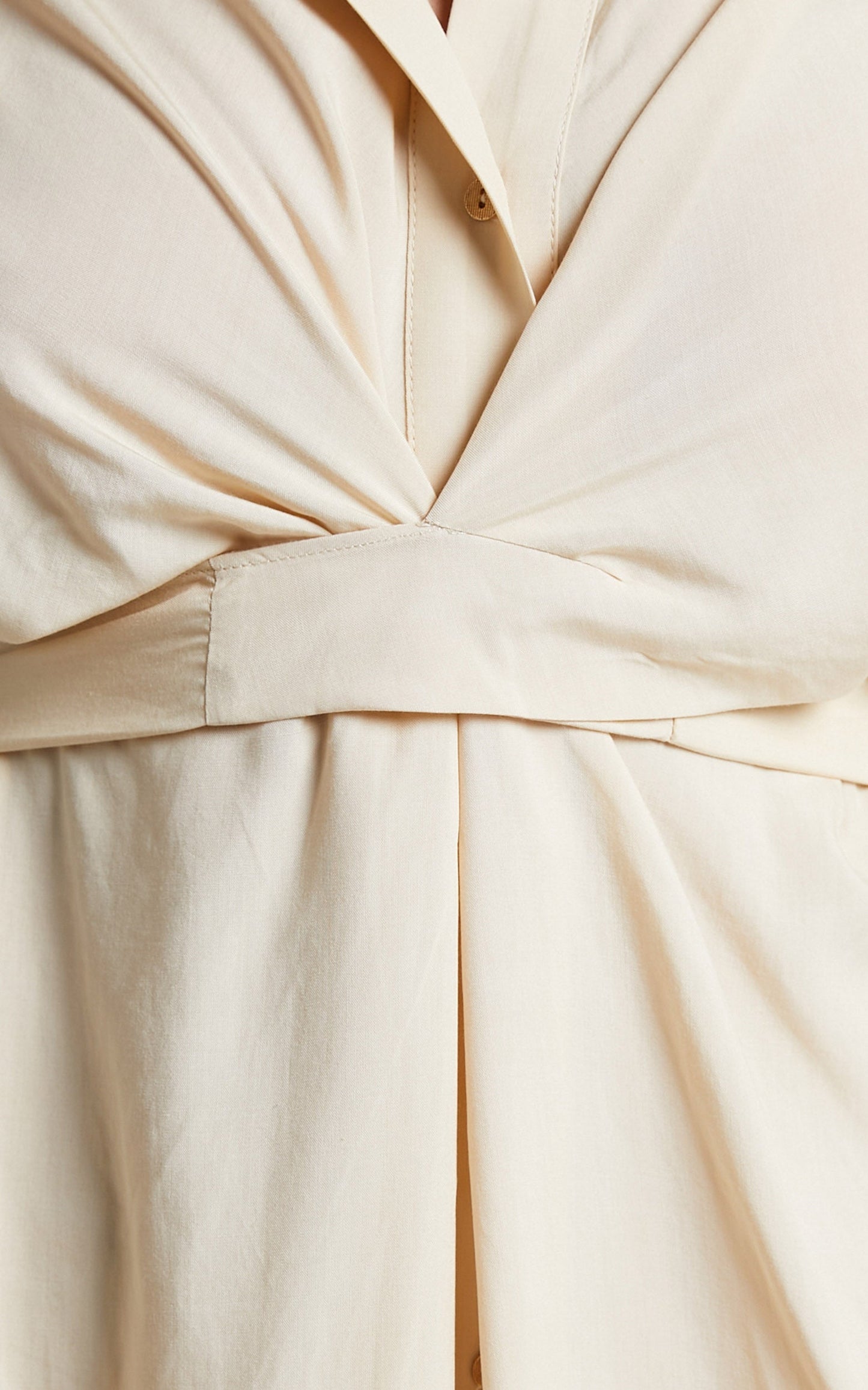 Trinidad Midi Dress - Twist Front Button Through Dress in Sand