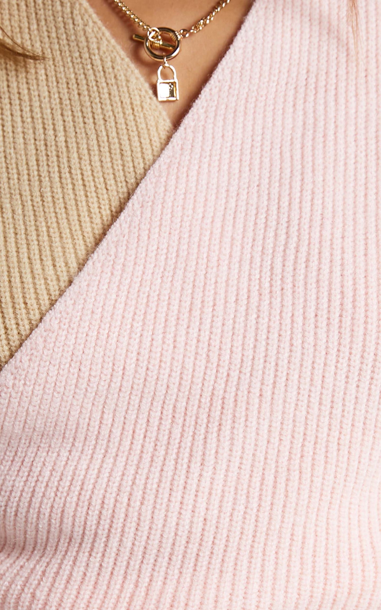 Phealyn Wrap Front Knit Top in Pink/Tan