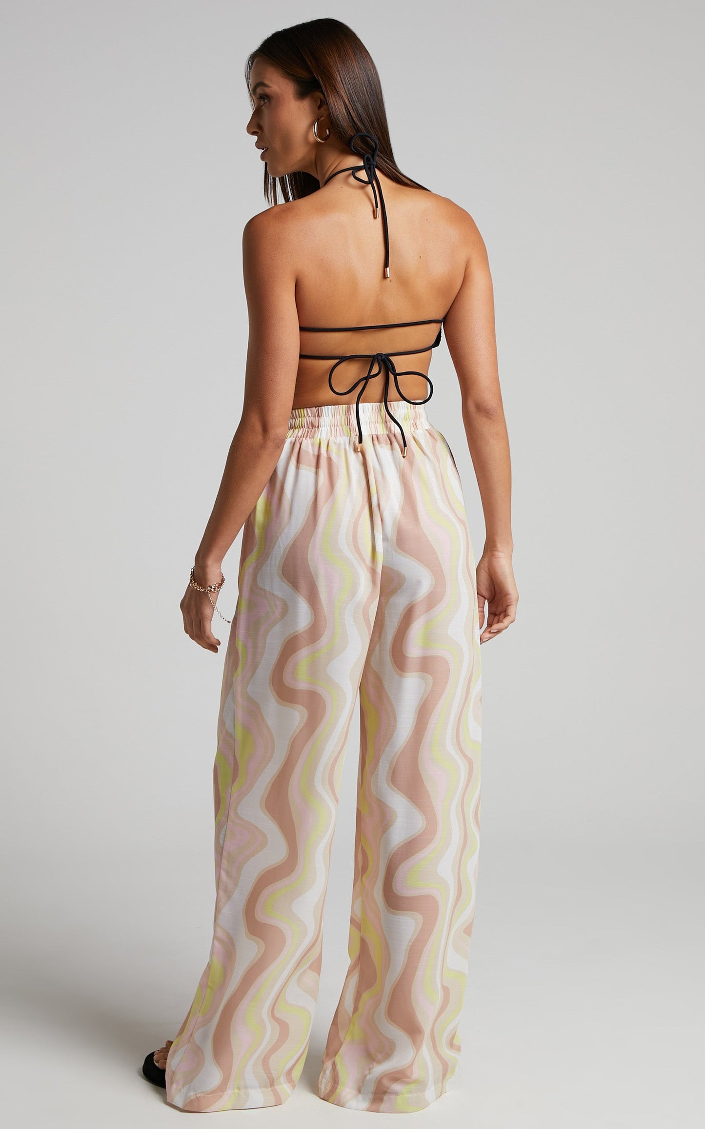 Vaira Pants - Mid Waisted Elastic Waist Relaxed Pants in Green Wave