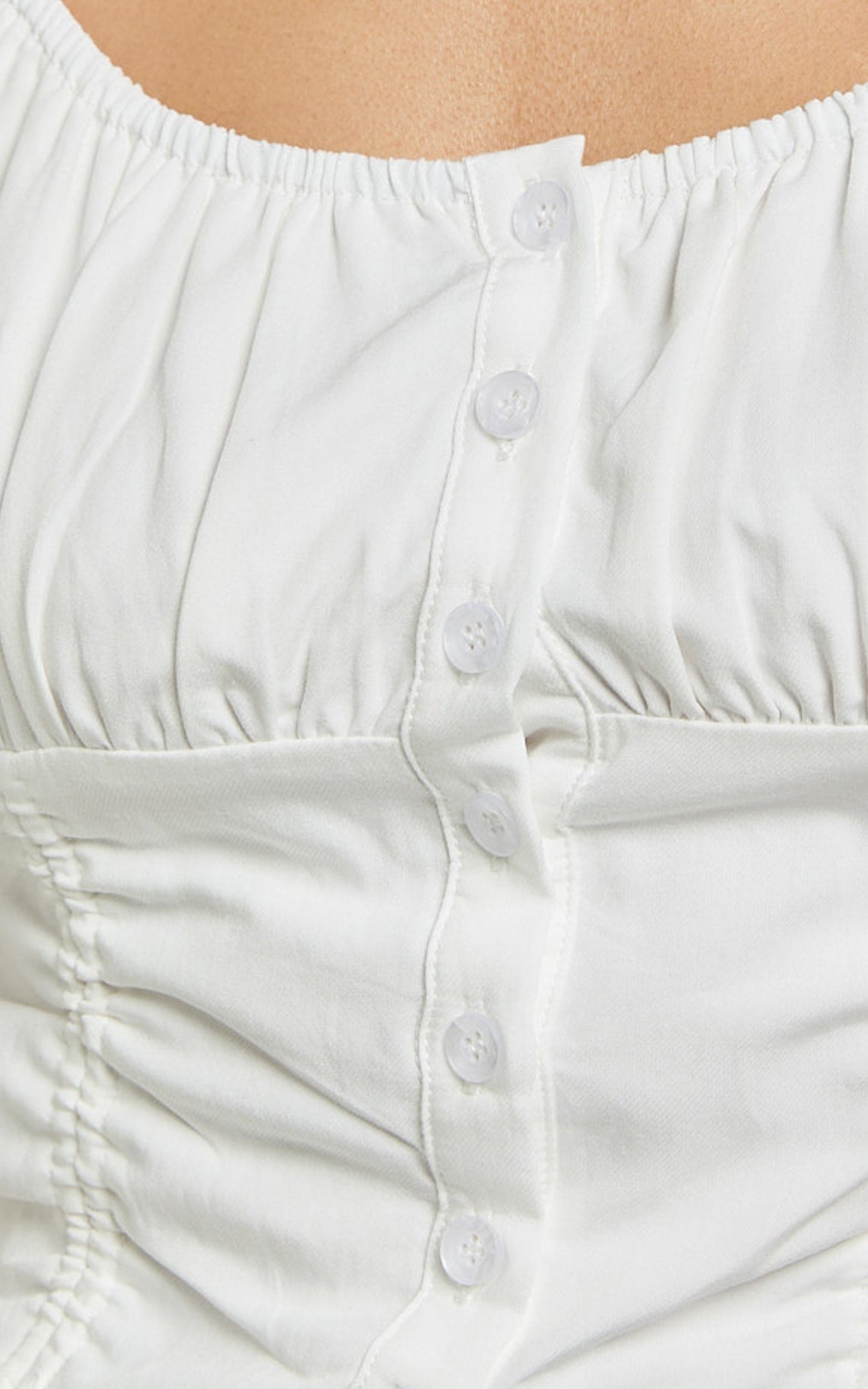 Valerie Top - Puff Sleeve Ruched Button Front Tie Hem Top in White