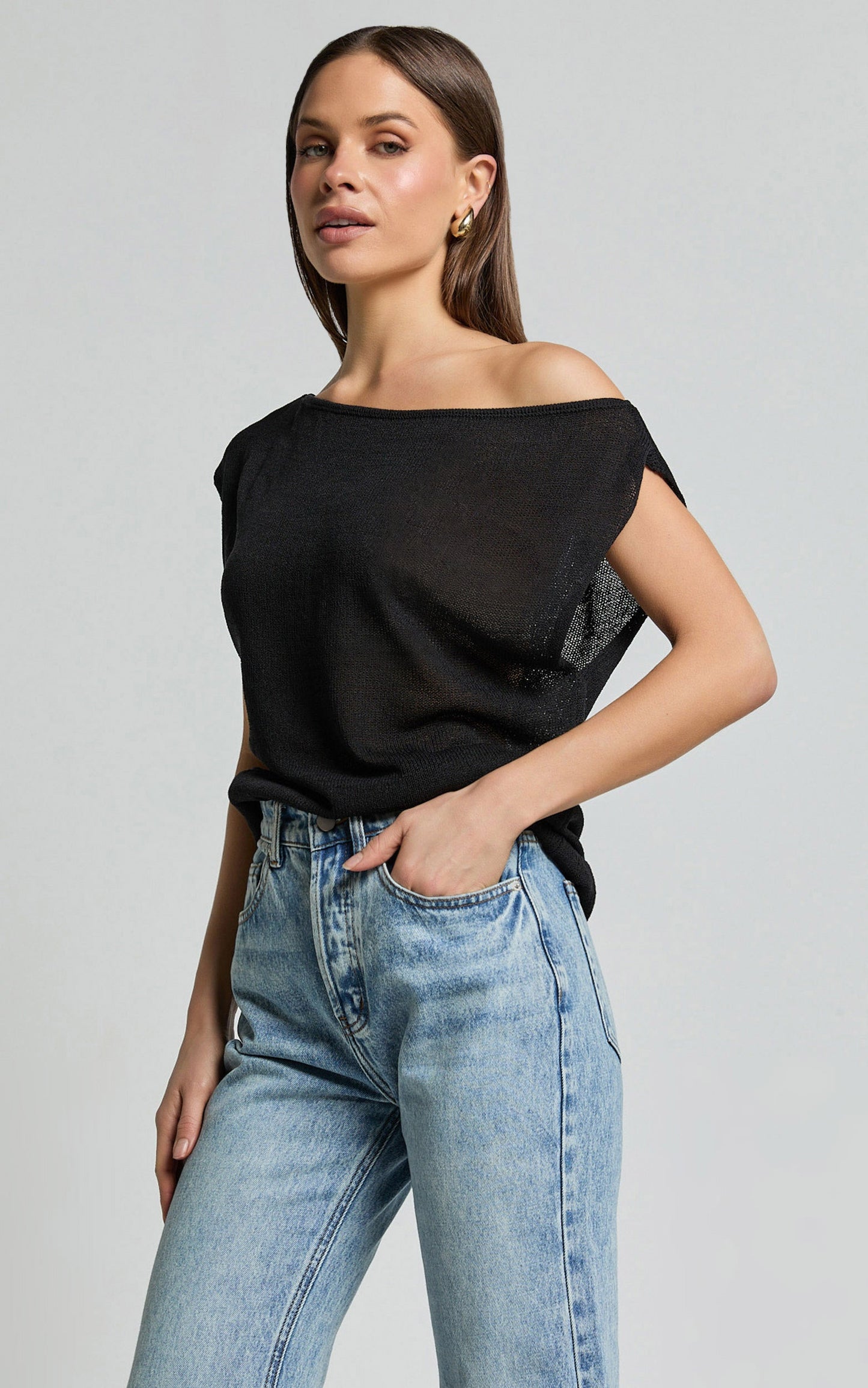 Violeta Top - Off The Shoulder Relaxed Fit Knit Top in Black