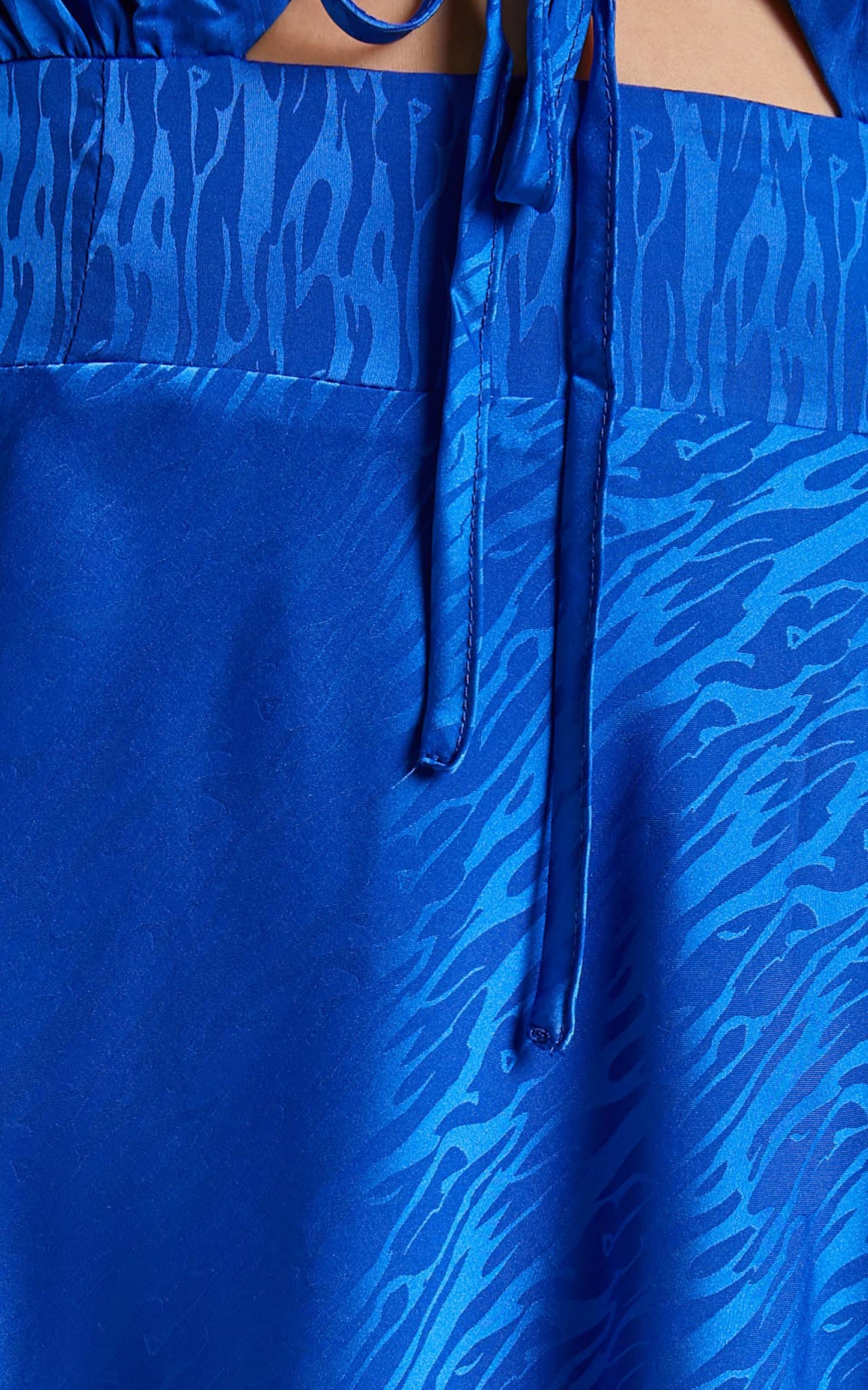 Vivette Mini Dress - Tie Back Long Sleeve Plunge Neck Dress in Blue