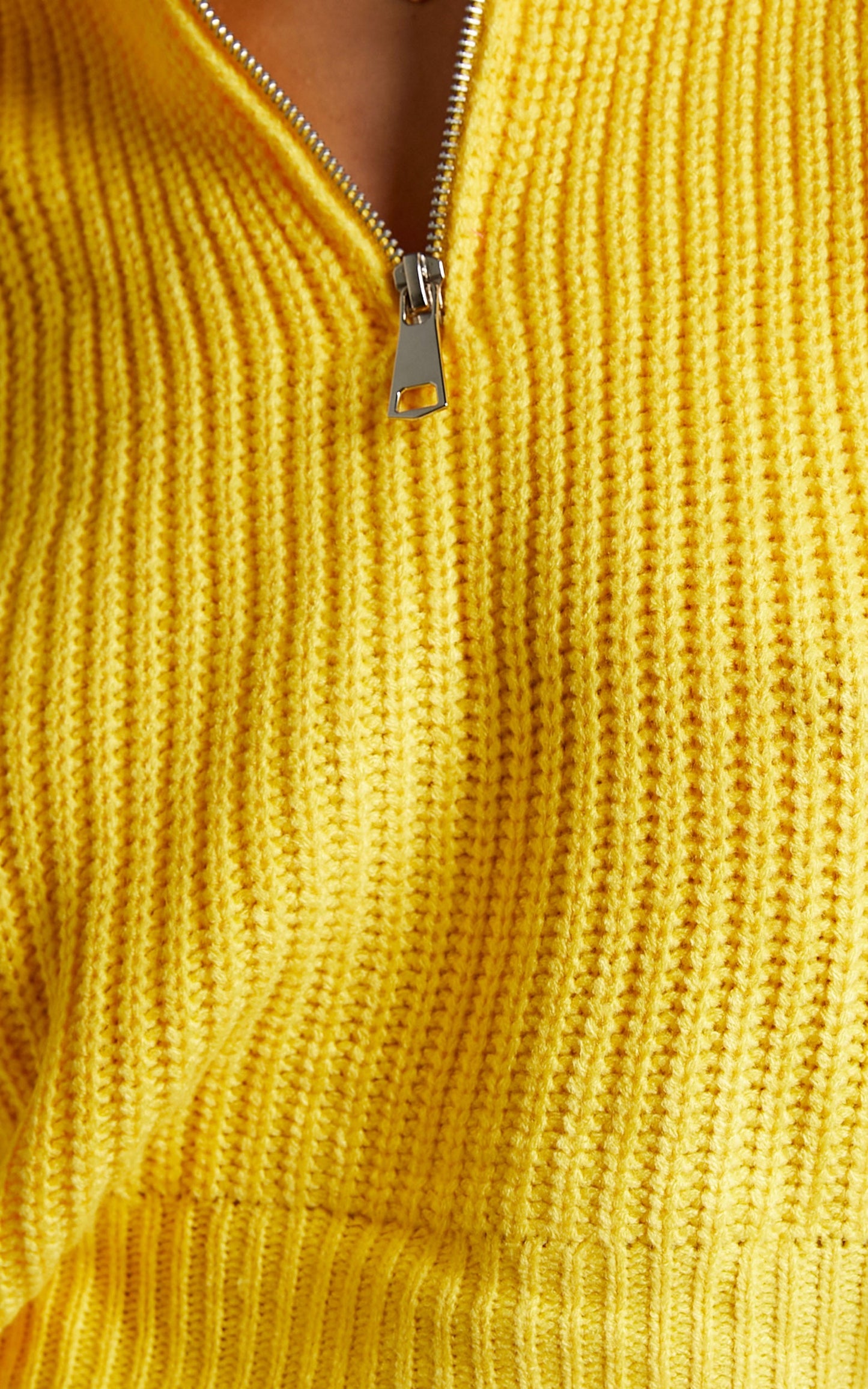 Anjeanette Puff Sleeve Quarter Zip Sweater in Yellow