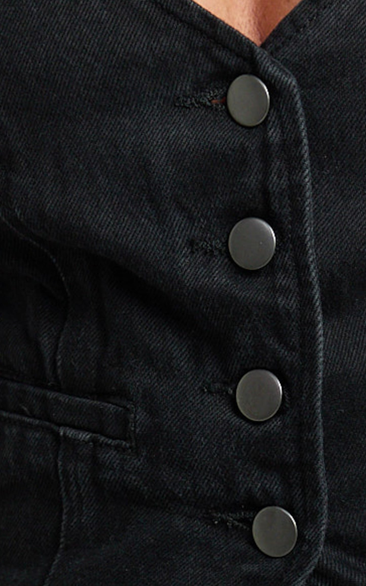 Walton Vest - Halter Neck Button Down Crop Recycled Denim Vest in Clean Black Wash Panel