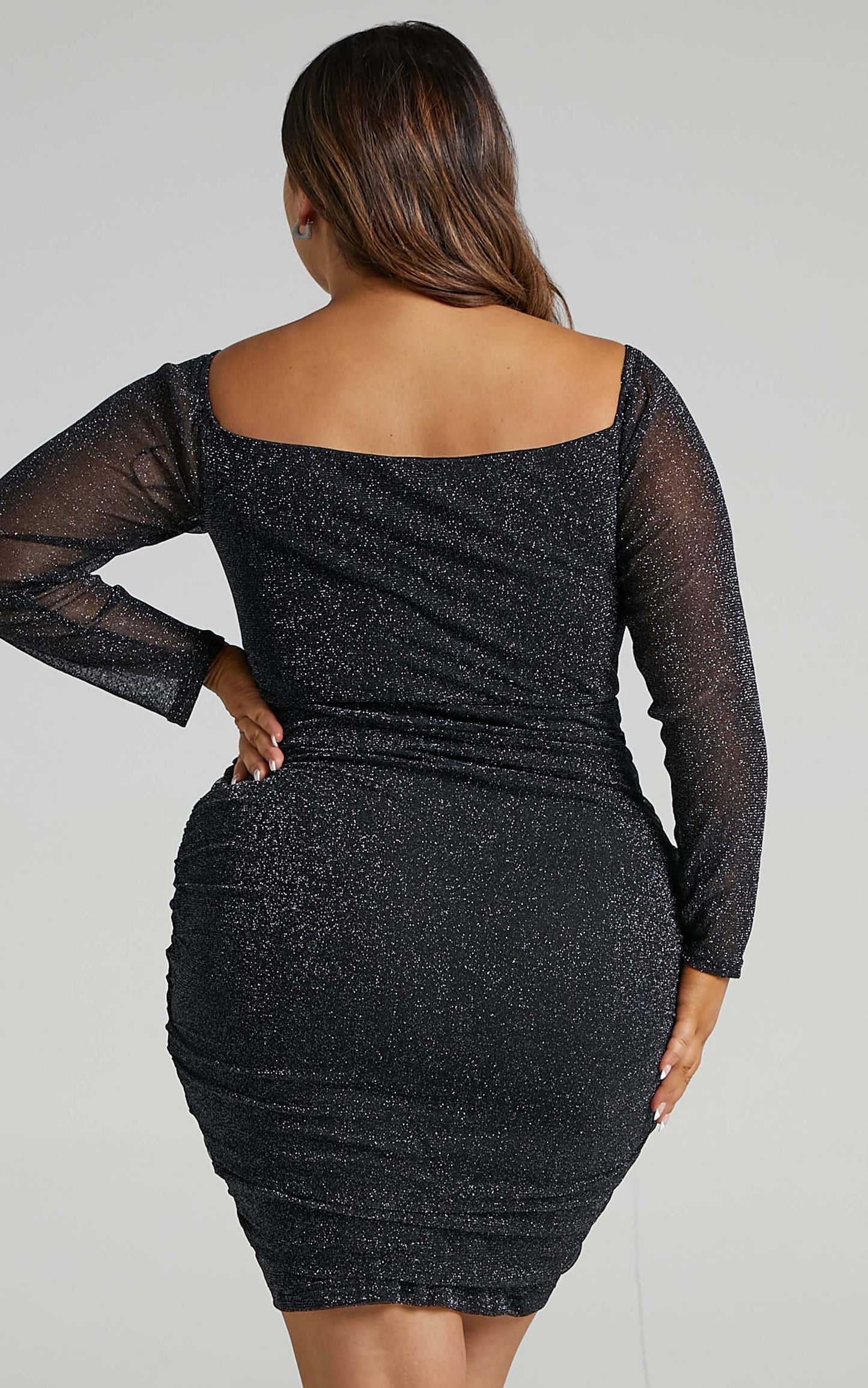 When I Get Home Dress In Black Mesh Lurex