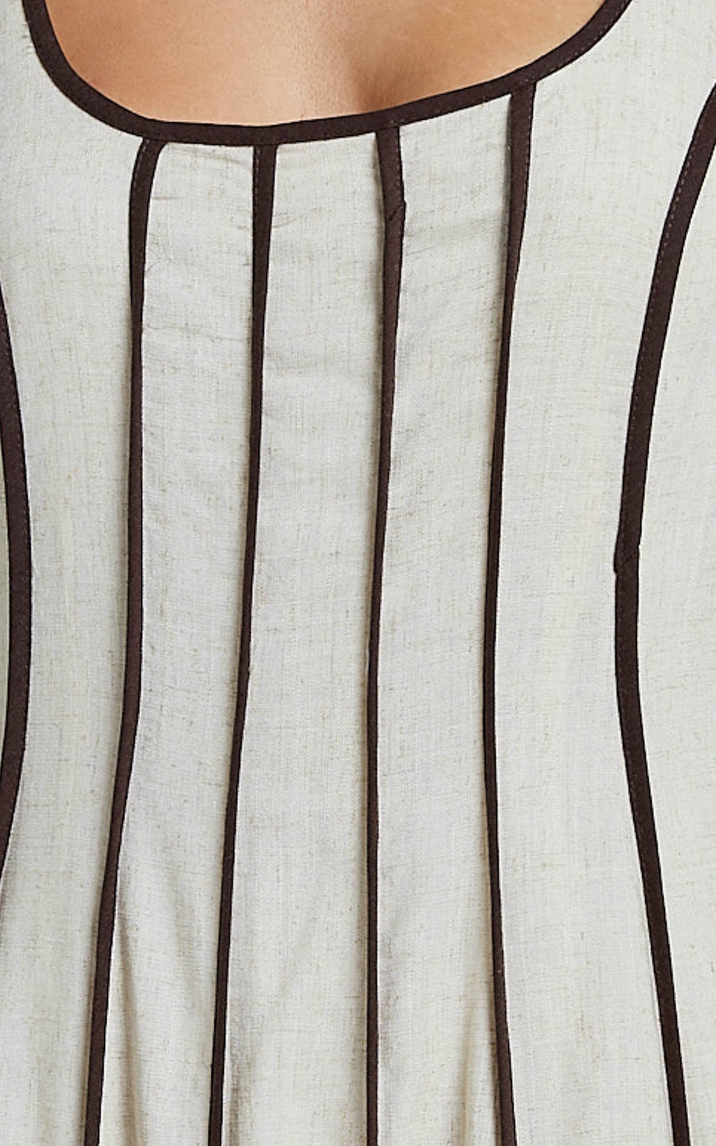 Yvette Midi Linen Blend Dress - Scoop Neck Sleeveless A Line Dress in Natural/Chocolate