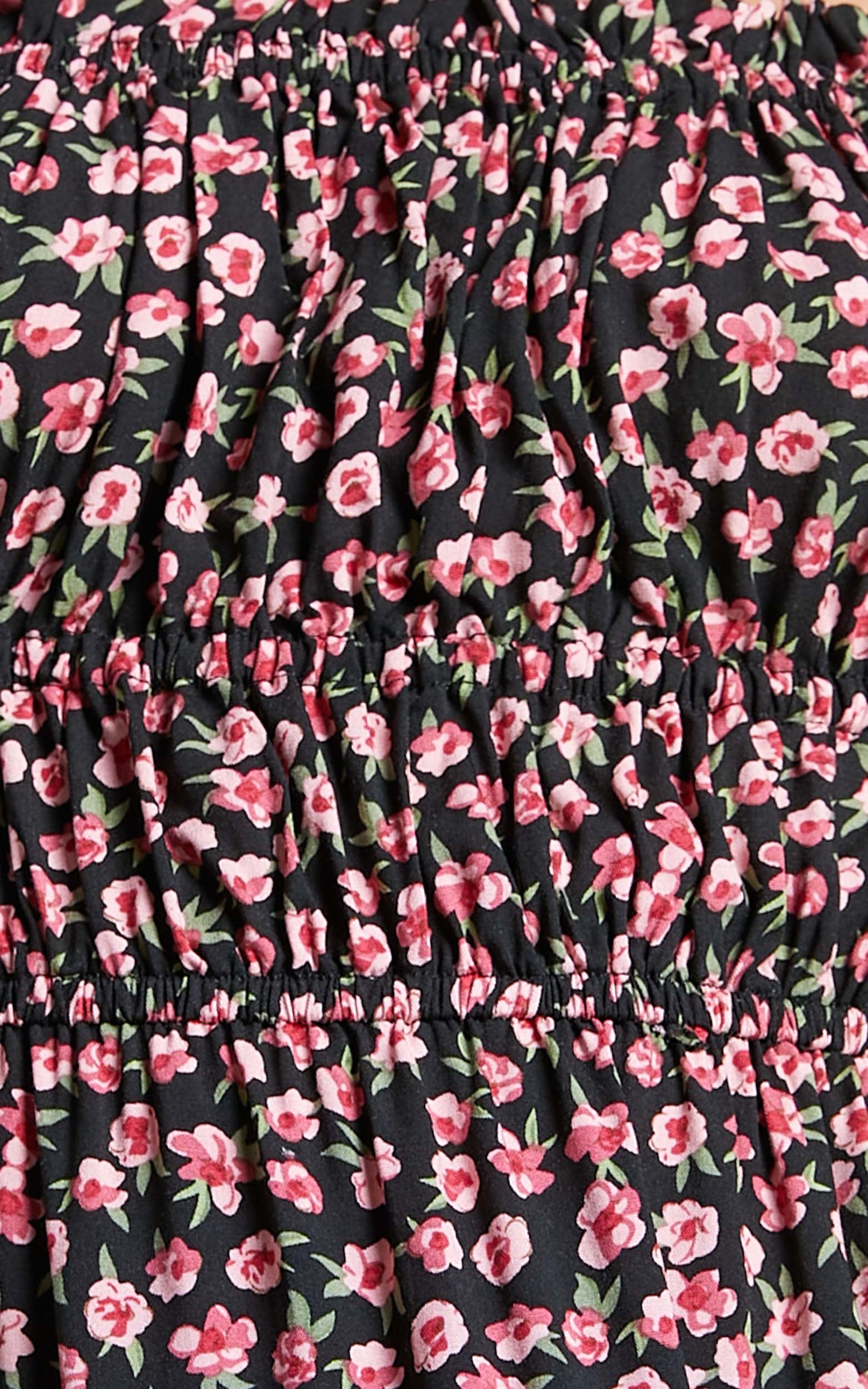 Zaley Mini Dress - Ruched Bodice 3/4 Puff Sleeve Dress in Black Floral