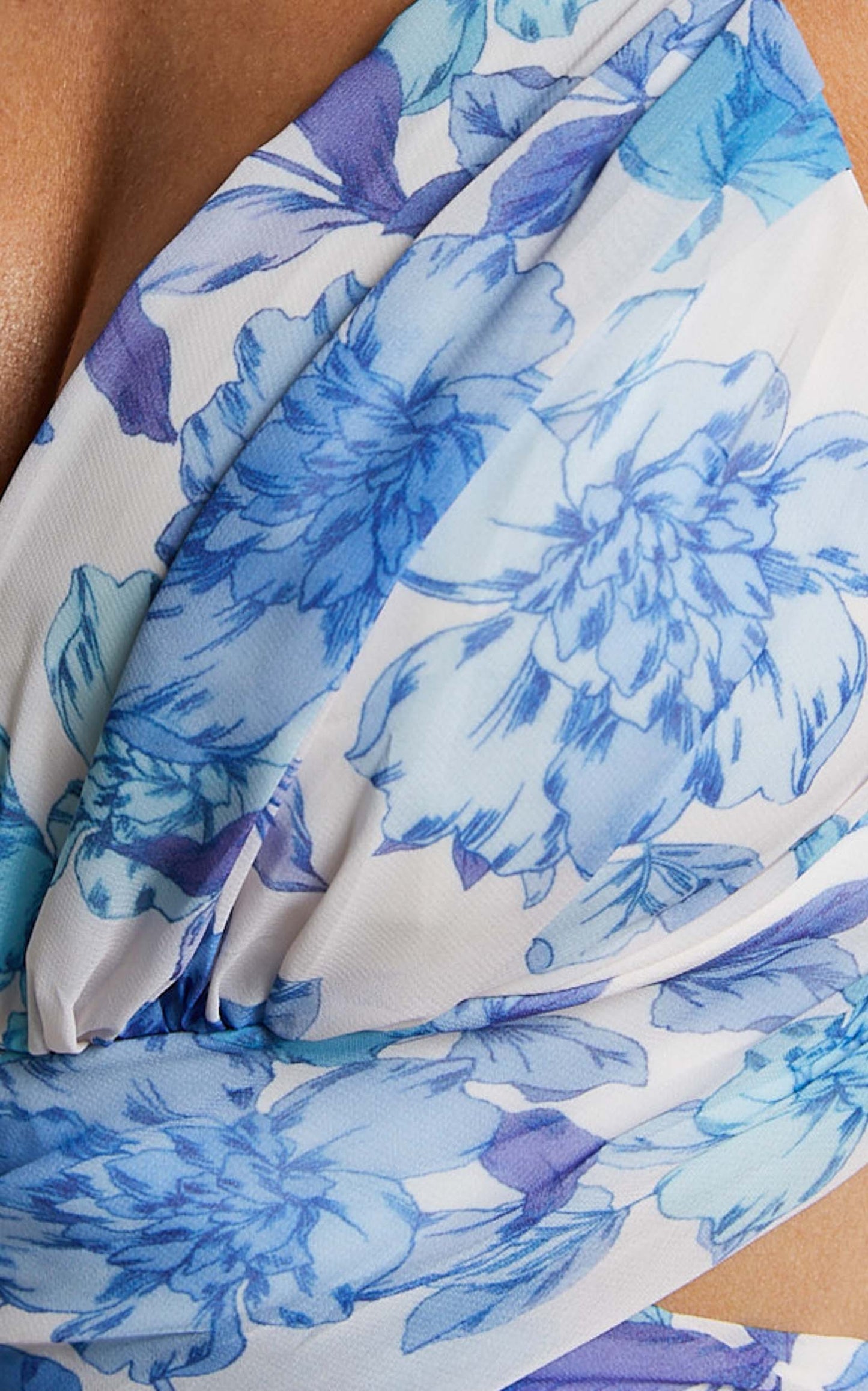 Zeita Midi Dress - Ruffle Detail Strap Cut Out Dress in Blue and White Print