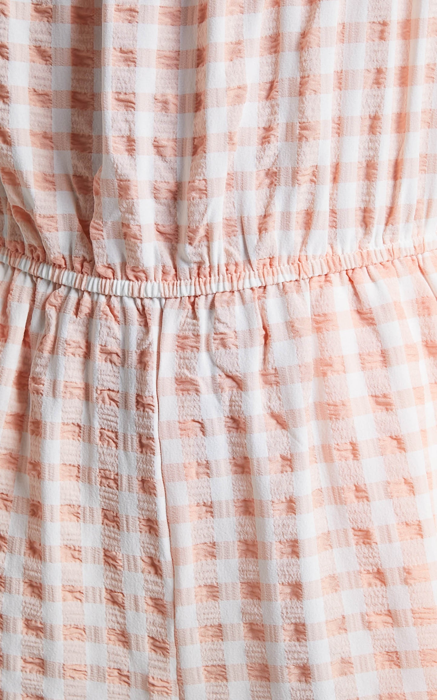 Zilliah Jumpsuit - Elastic Frill Strap Jumpsuit in Peach Gingham