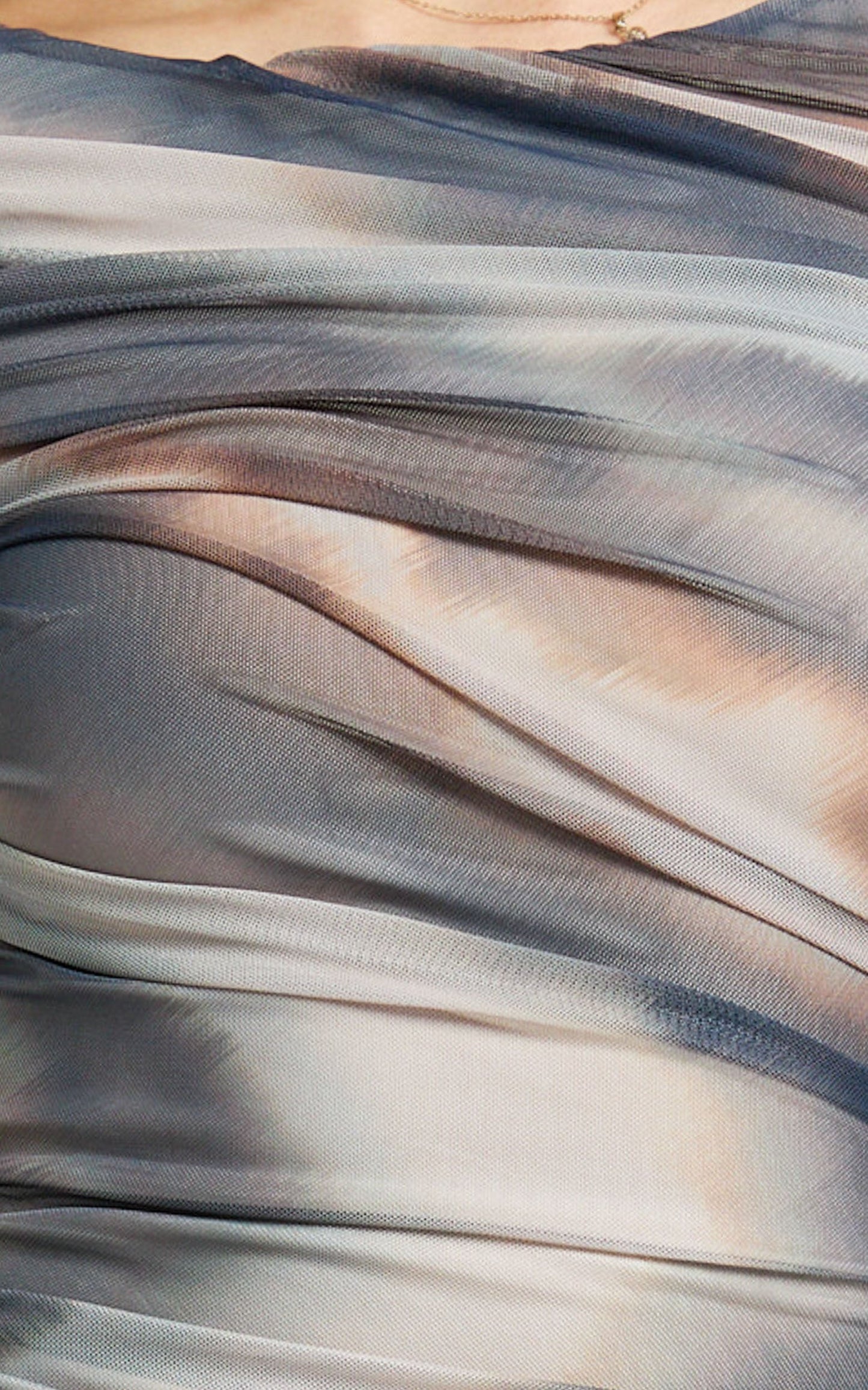 Zita Mini Dress - High Neck Long Sleeve Bodycon Mesh Dress in Neutral Stripe