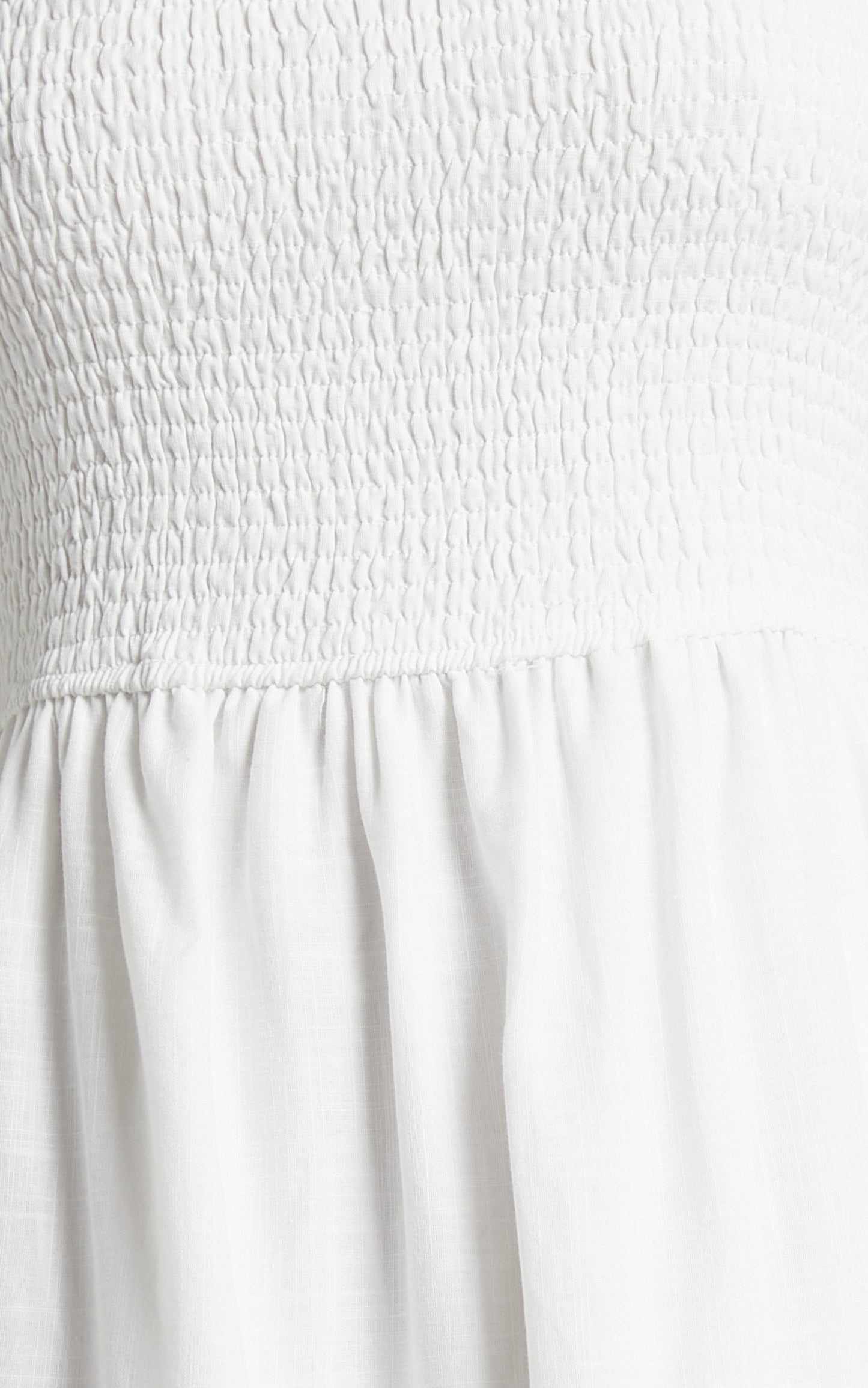 Zoe Midi Dress - Strapless Shirred Bodice Tiered Dress in White
