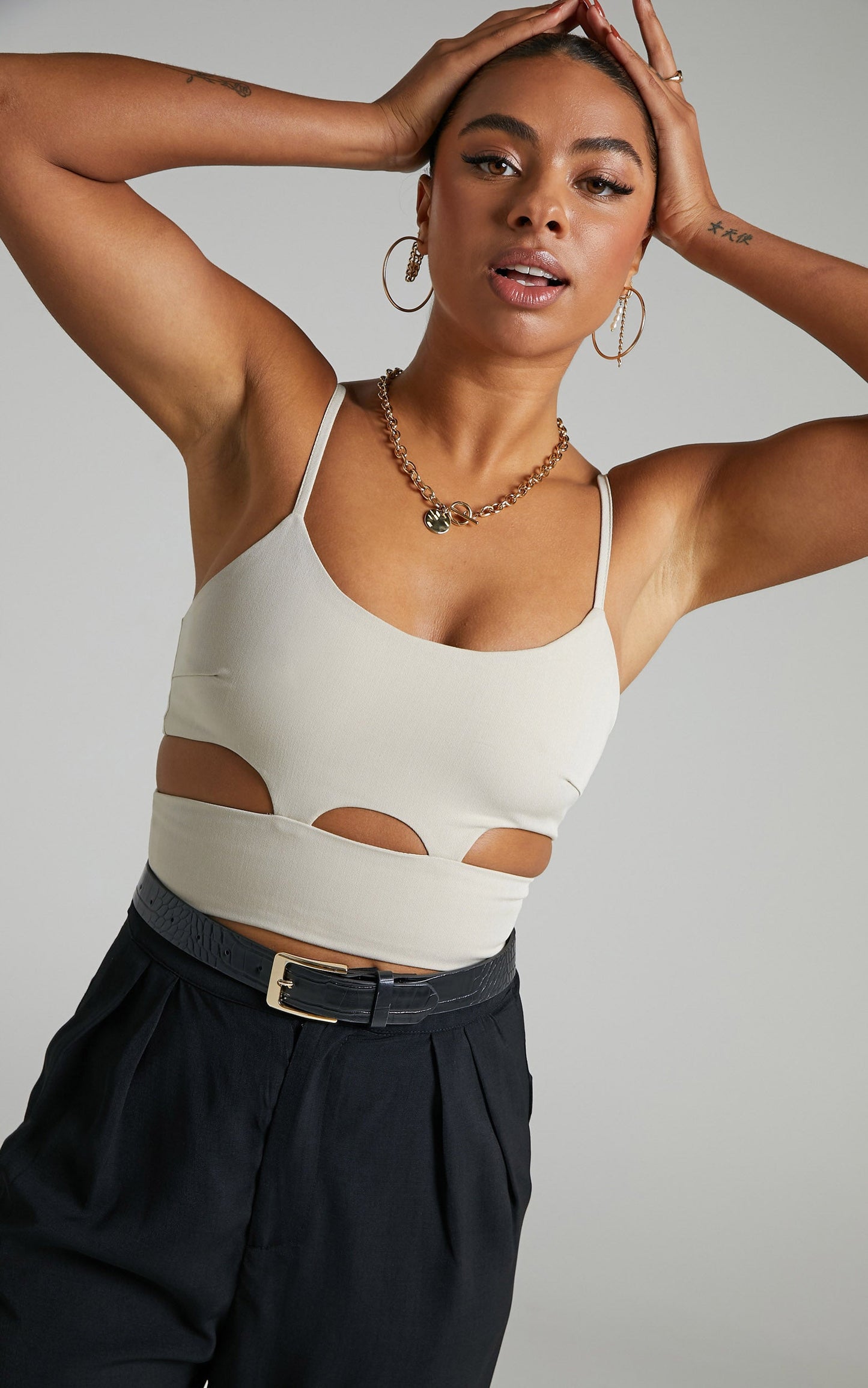 Zoie Top - Cut Out Crop Top in Stone