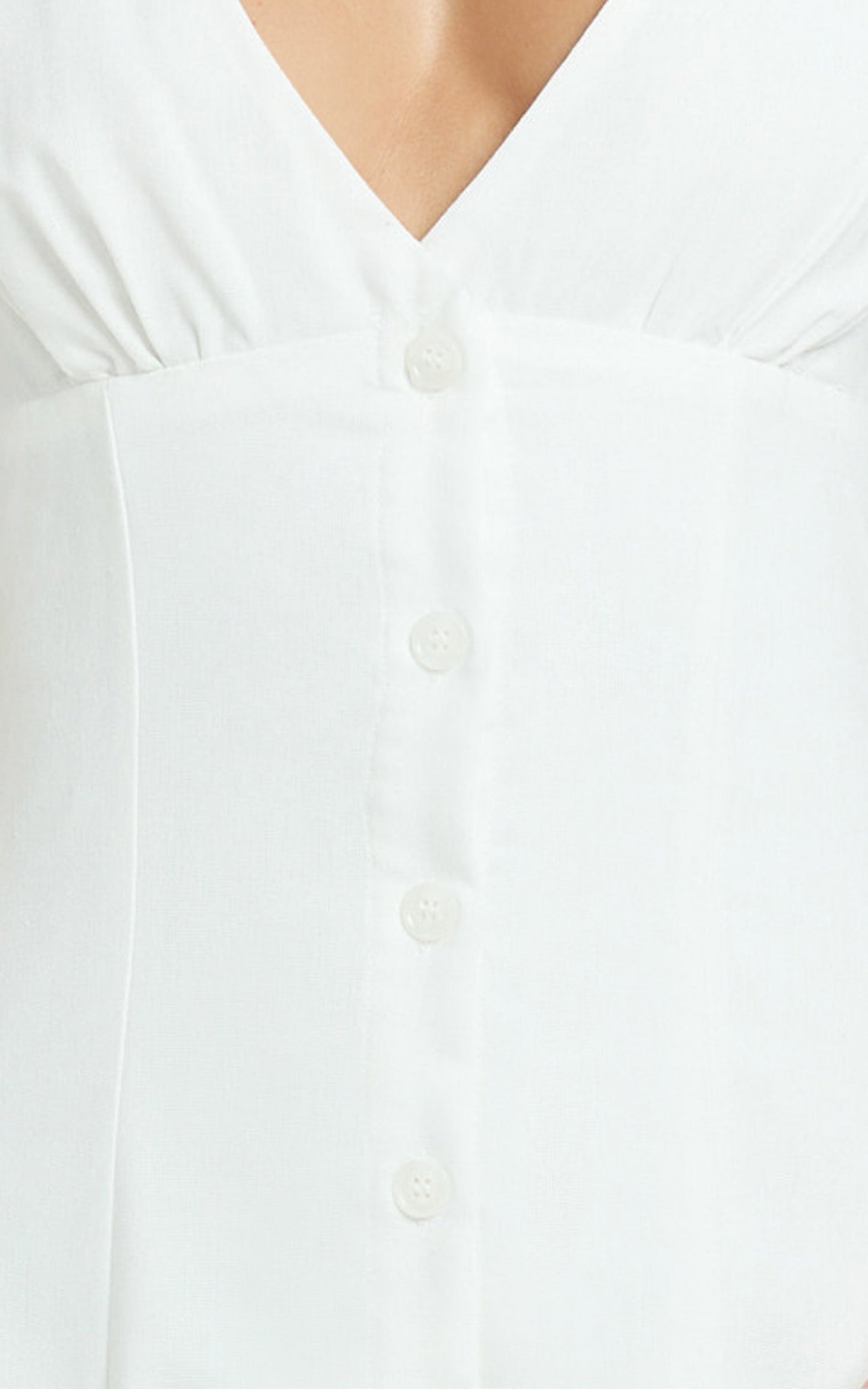 Zula Midi Dress - V Neck Sleeveless Under Bust Seam Circular Skirt Dress in White