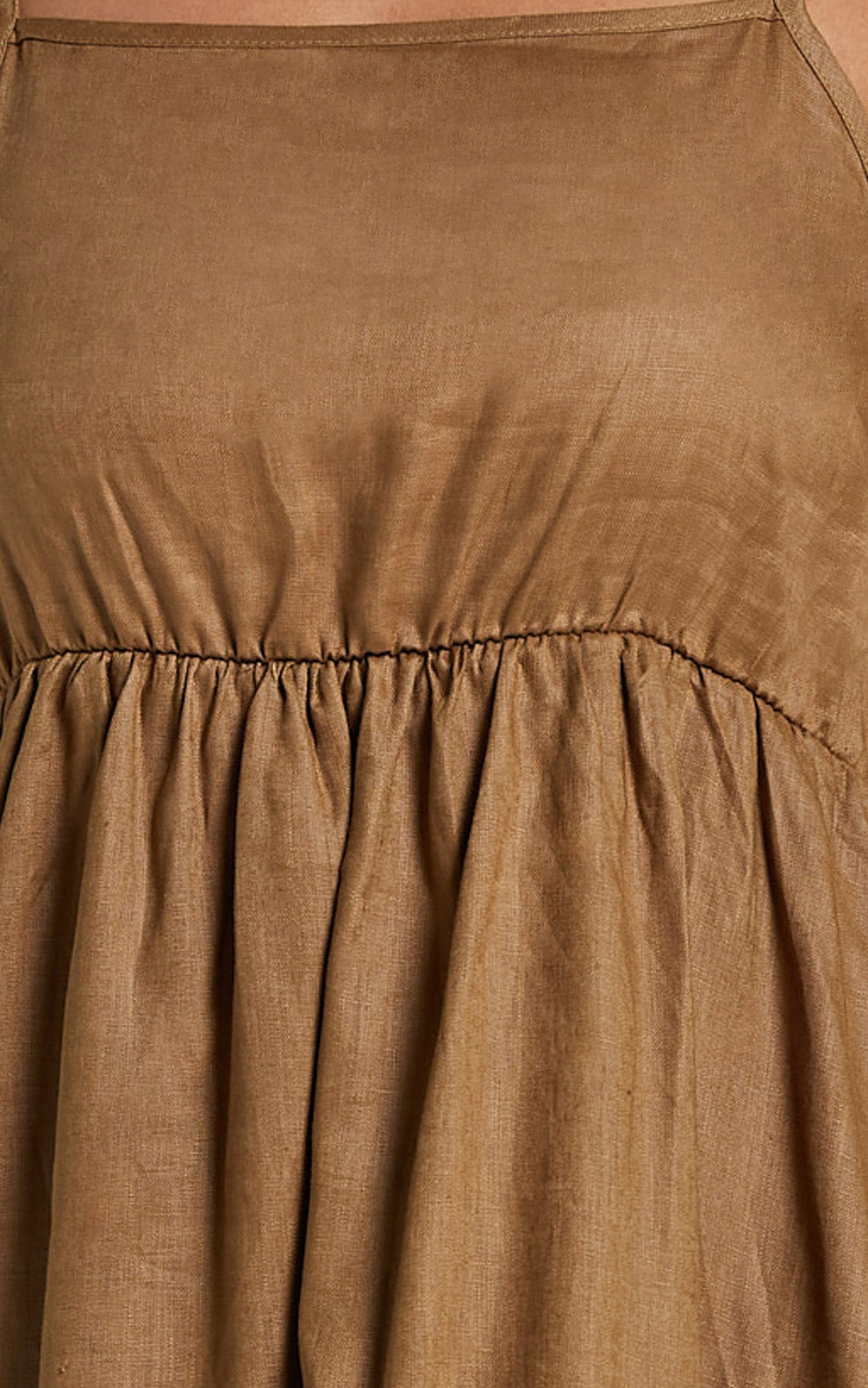 Zuriel Midi Linen Dress - Strappy Linen Tiered Dress in Warm Khaki