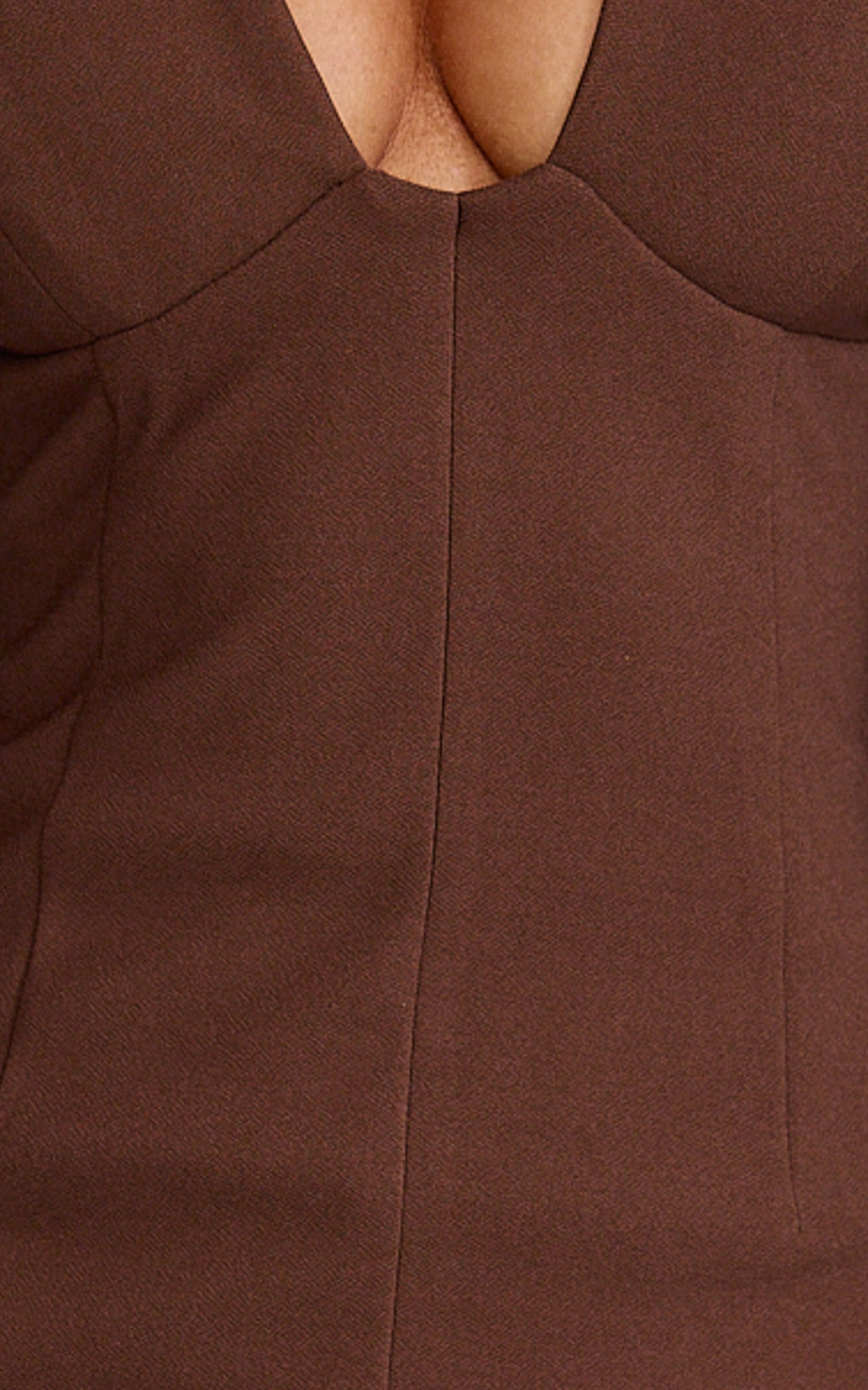 Zyla Mini Dress - Wide Shoulder Sweetheart Neck Fitted Dress in Chocolate