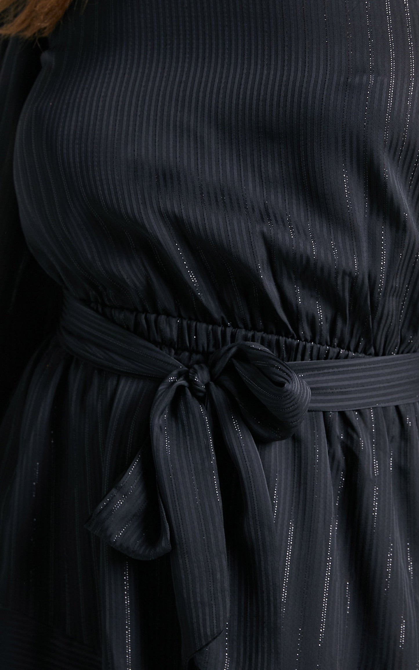 Zyra Mini Dress - One Shoulder Long Sleeve Tiered Hem Dress in Black