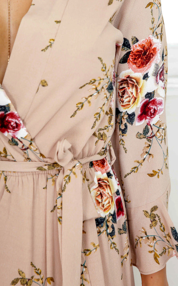 Dance With You Maxi Dress In Beige Floral