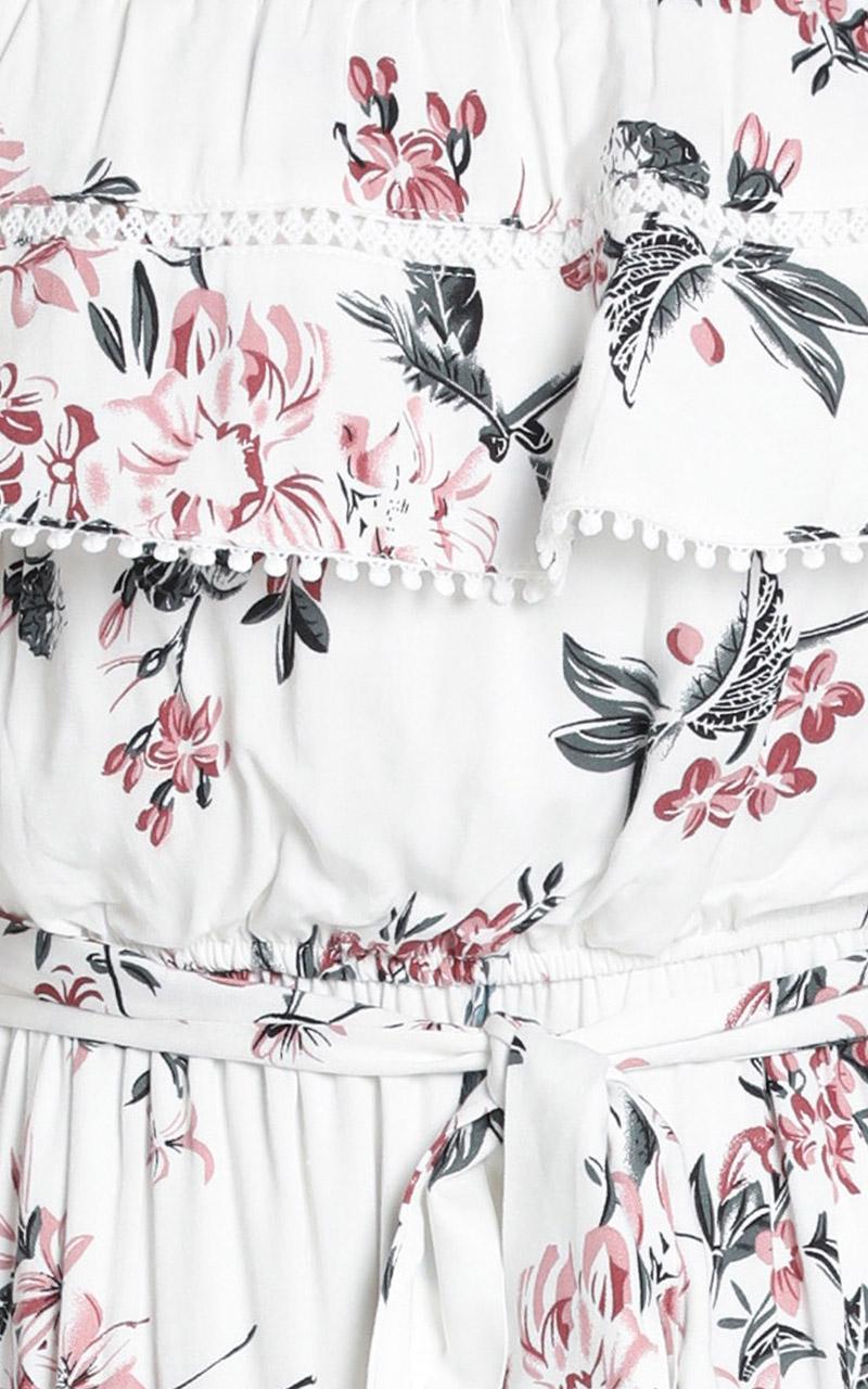 Ada Frill Maxi Dress in White Floral