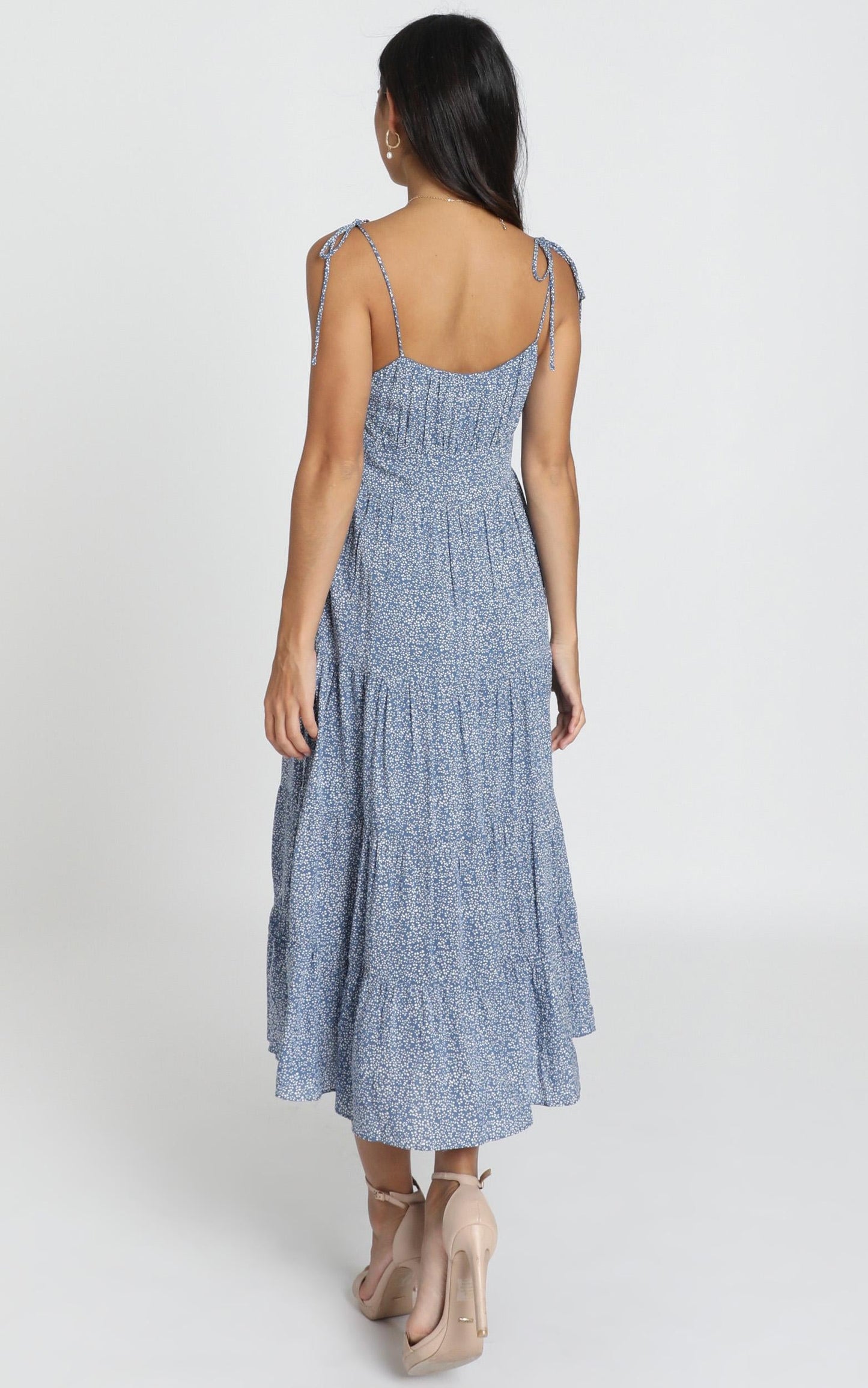 Agyness Tie Strap Midi Dress in Navy Floral