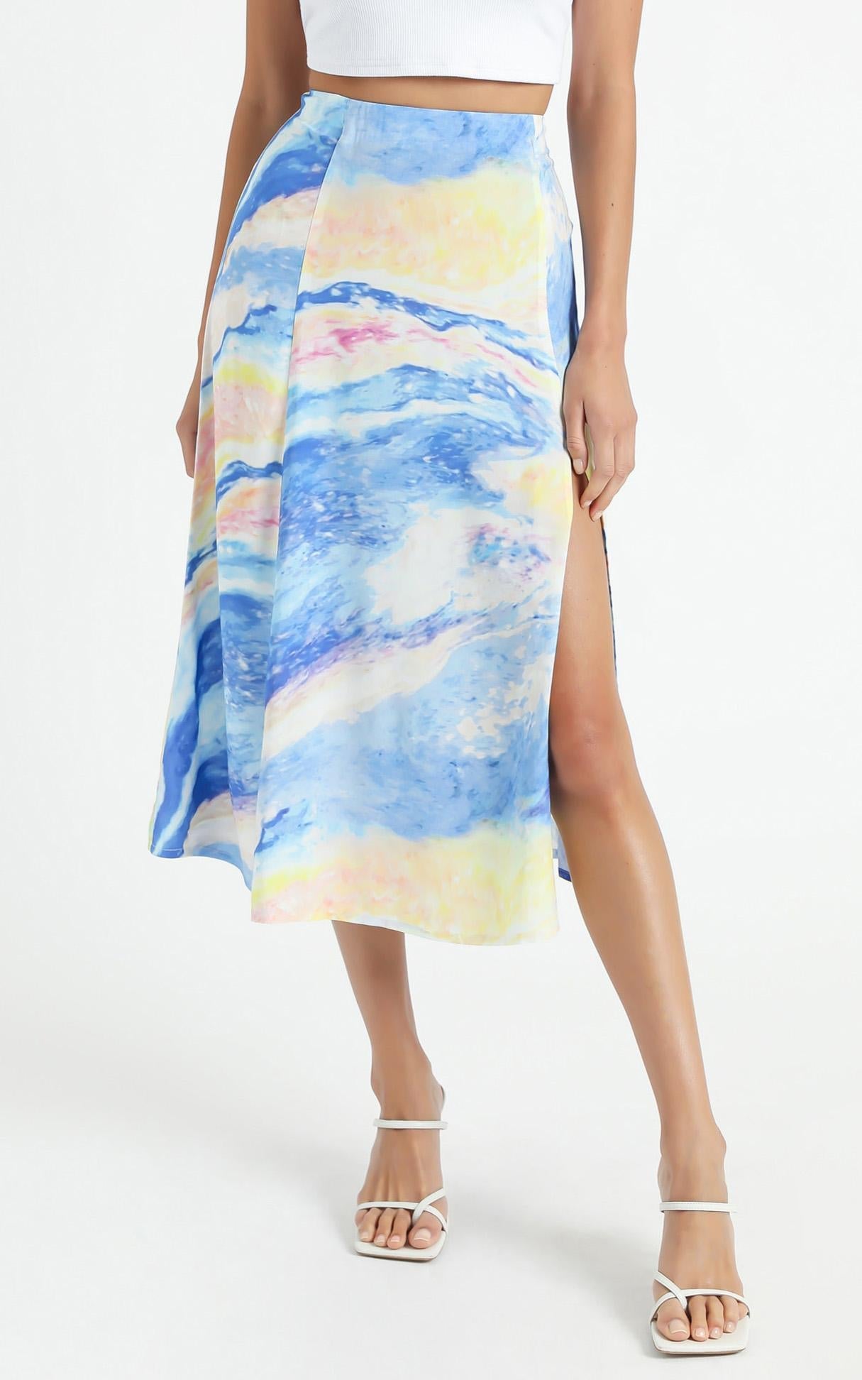Cools Club - A Line Split Midi Skirt in Ocean Glitter