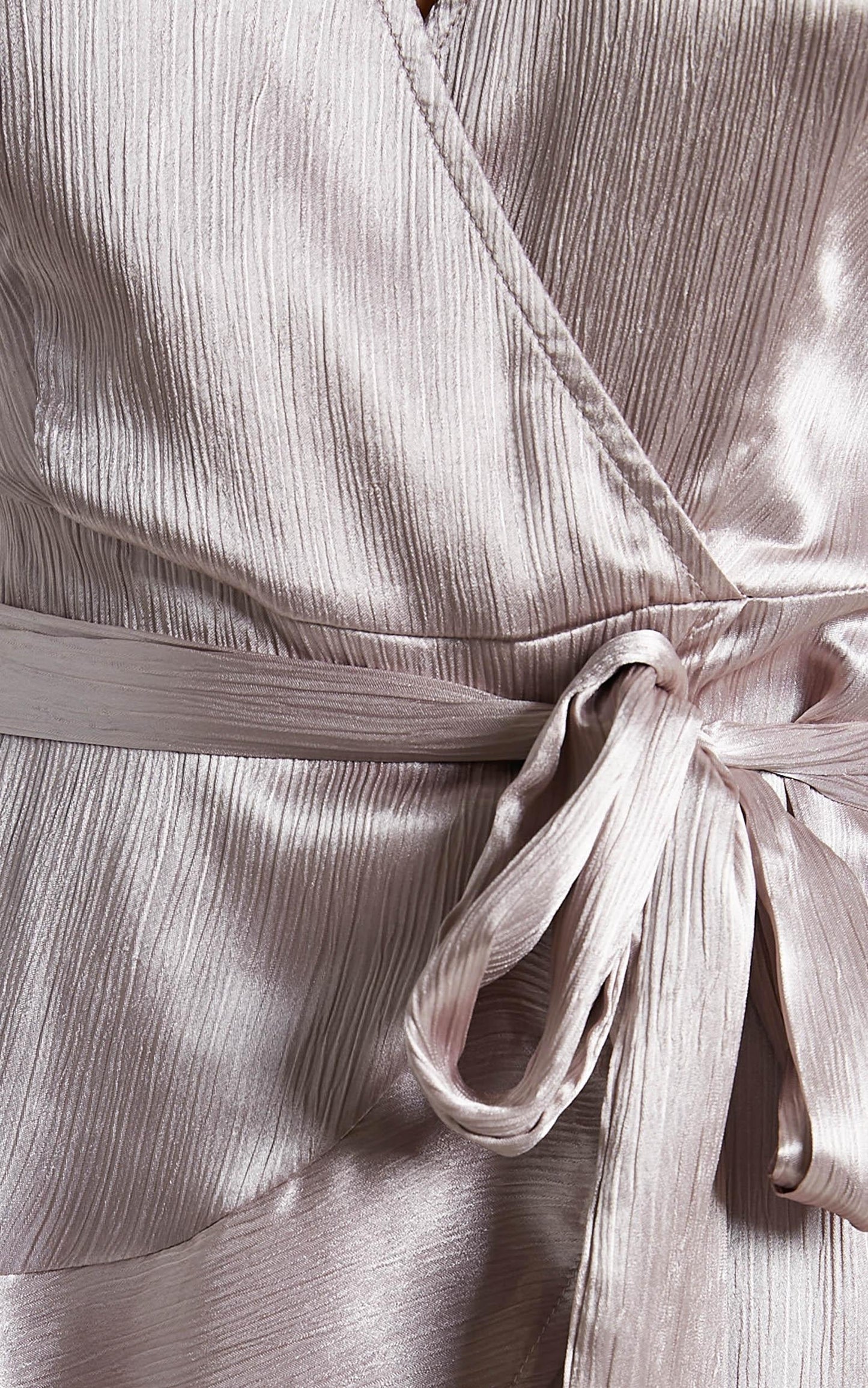 All I Want To Be Mini Dress - Ruffle Wrap Dress in Silver Satin