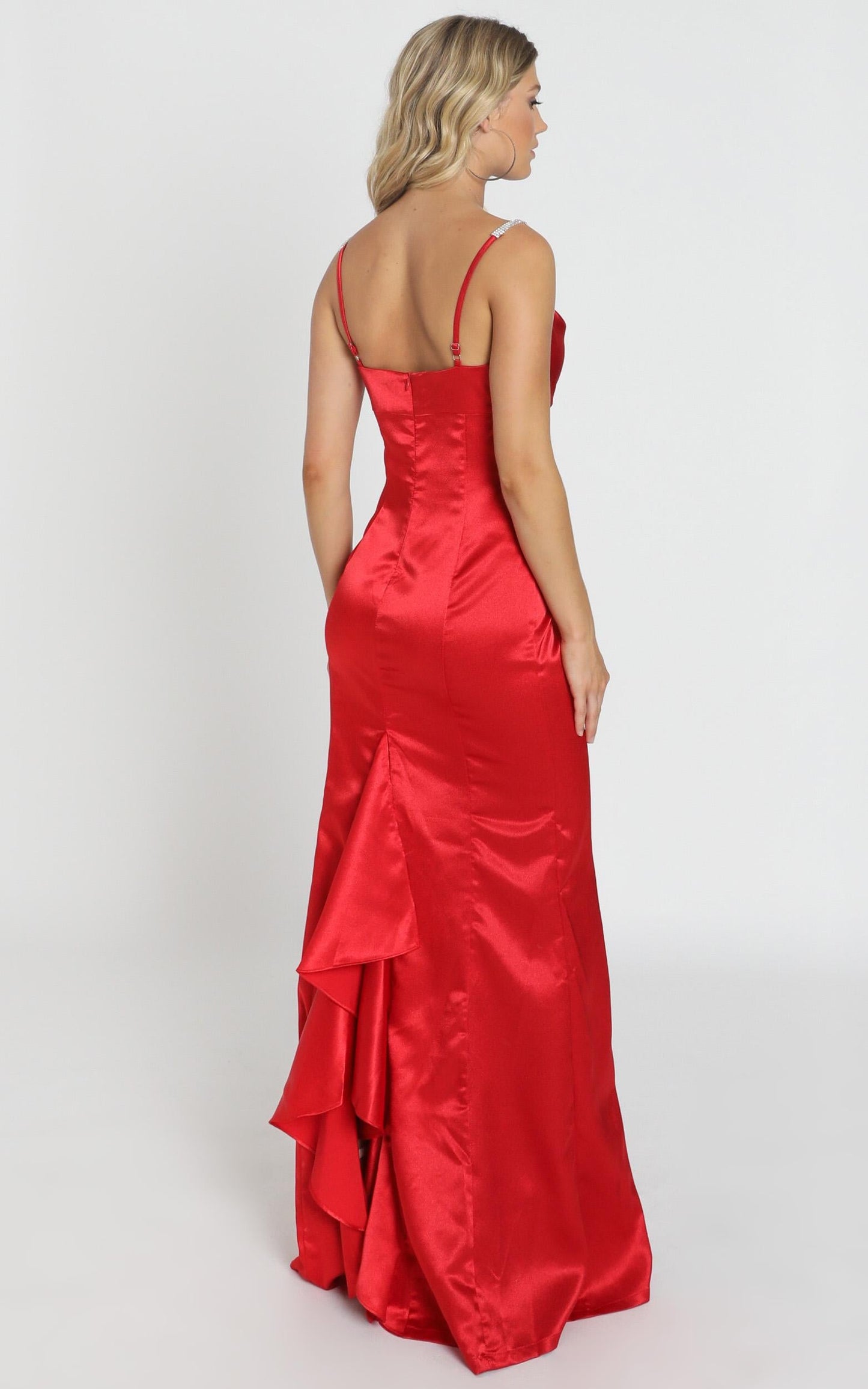 Alysha Diamante Strap Maxi Dress In Red Satin