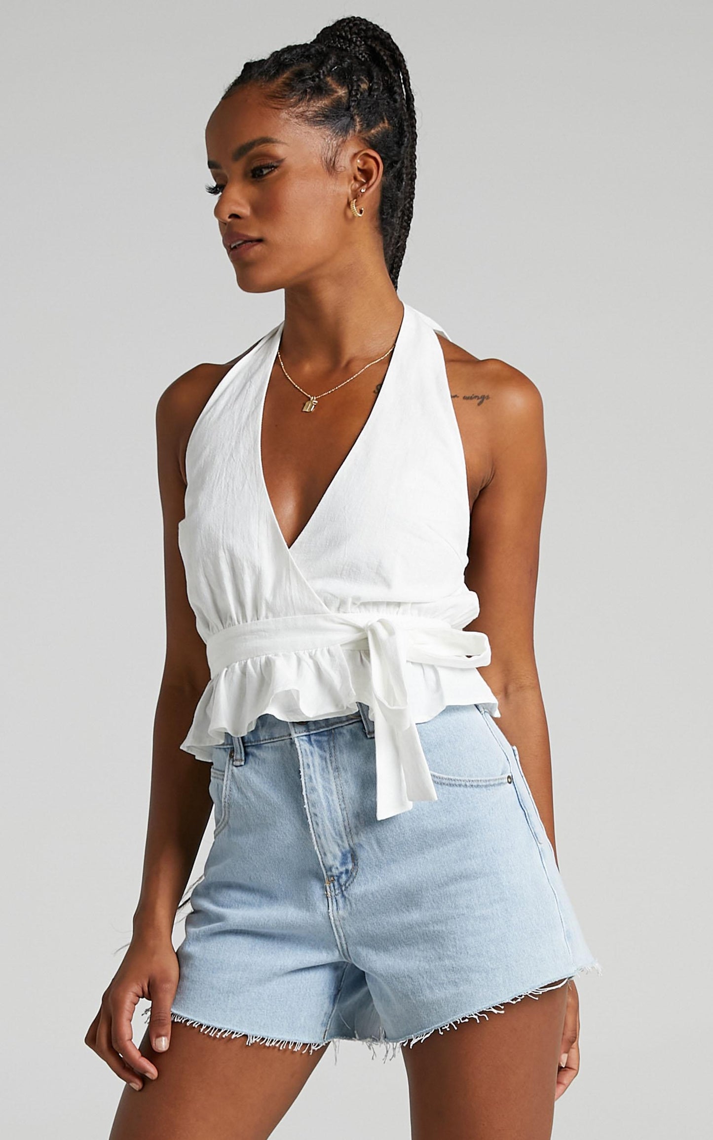Argel Top - Halter Neck Top in White