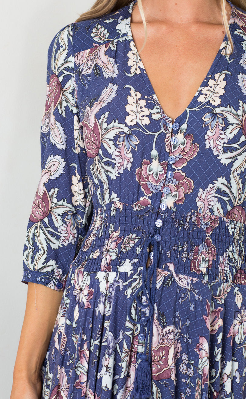Lone Traveller Maxi Dress In Indigo Floral