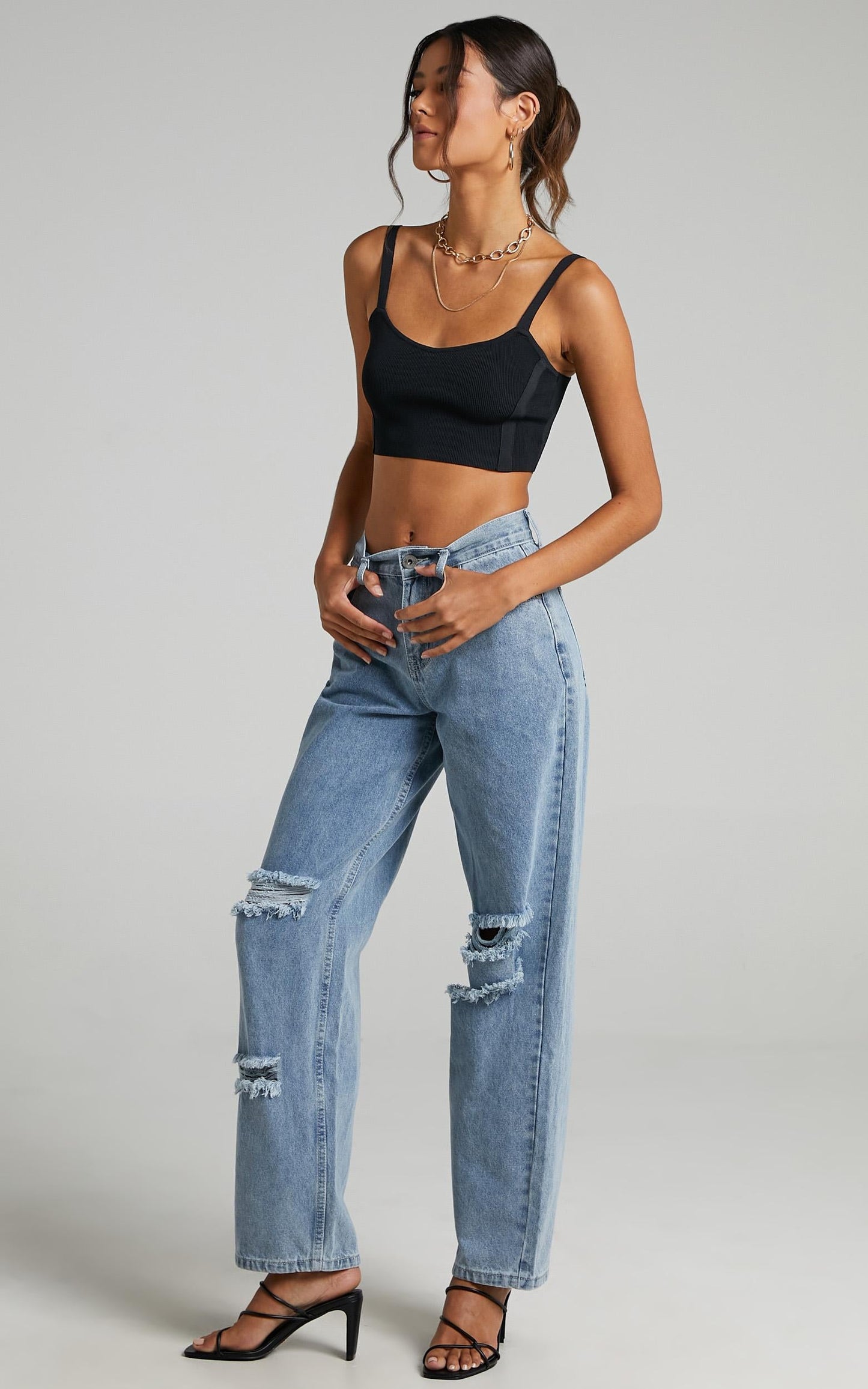 Arielle Straight Leg Jean in Stonewash Distressed