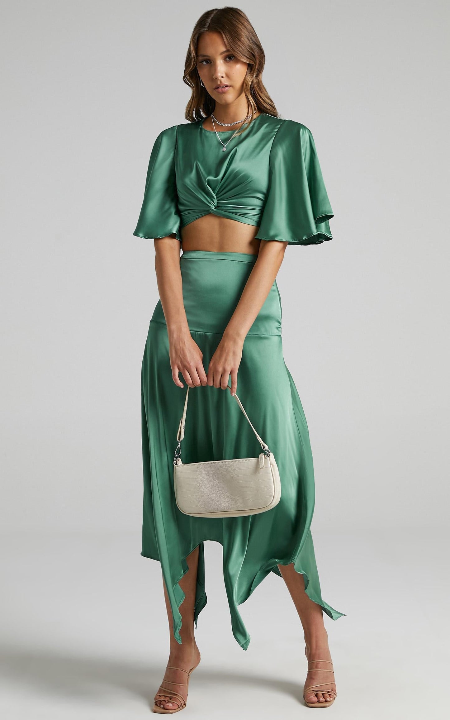 Chione Two Piece Set in Jade Satin