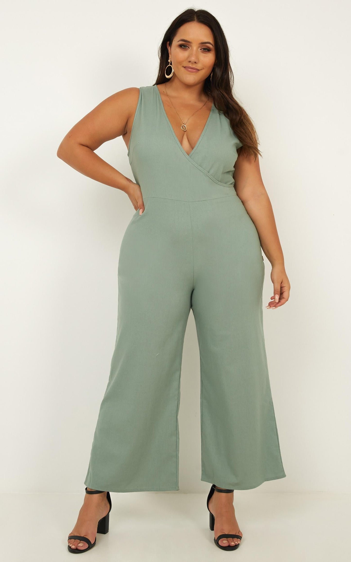 Clear As Crystal Jumpsuit In Sage Linen Look